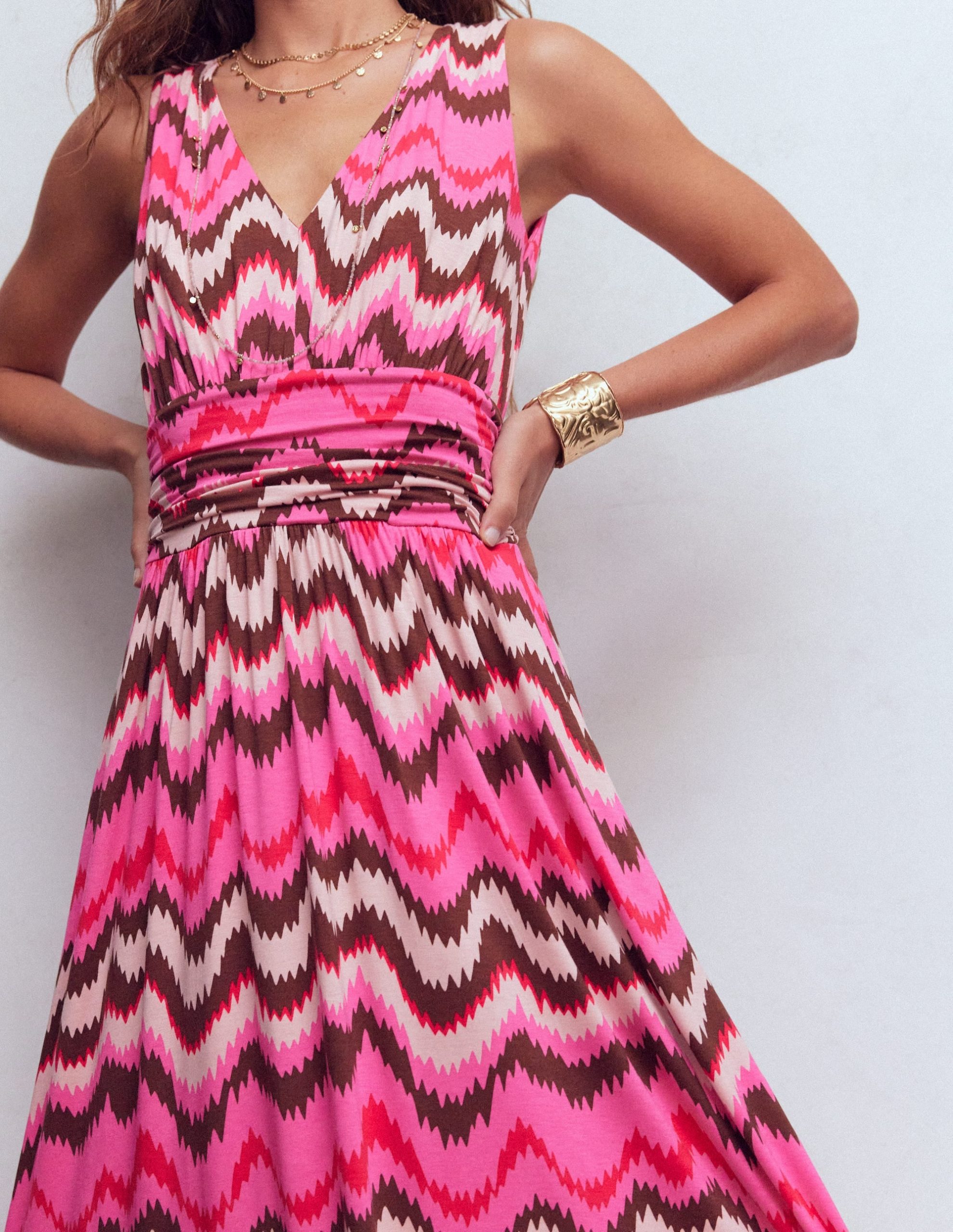 Elodie Jersey Maxi Dress-Pink Punch. Zig Zag Wave - Image 2