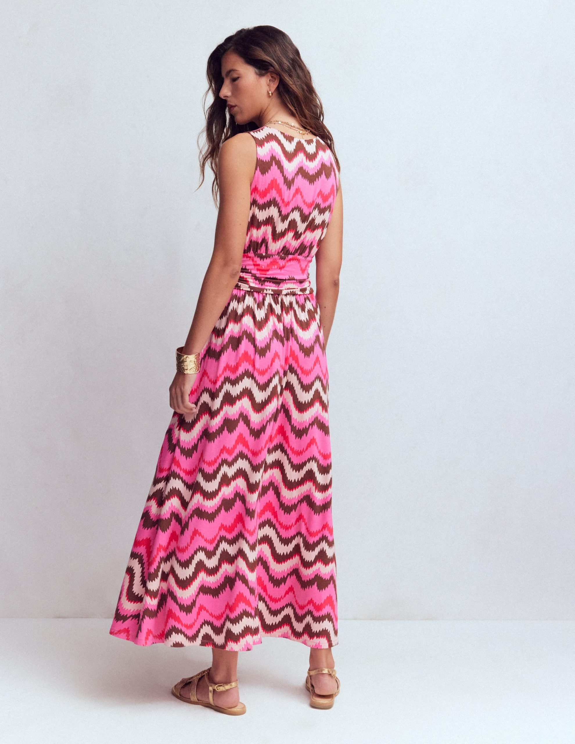 Elodie Jersey Maxi Dress-Pink Punch. Zig Zag Wave - Image 3