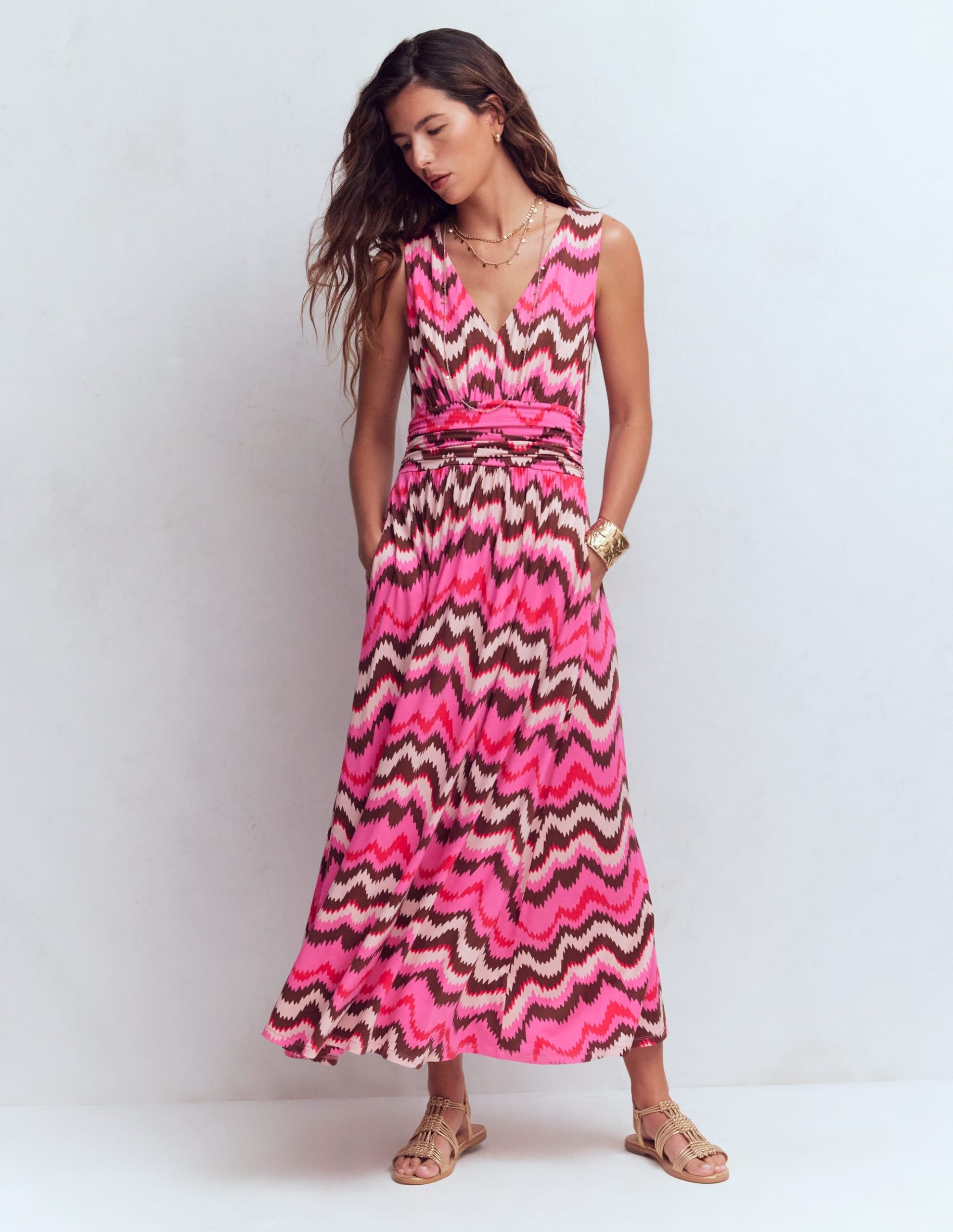 Elodie Jersey Maxi Dress-Pink Punch. Zig Zag Wave - Image 4