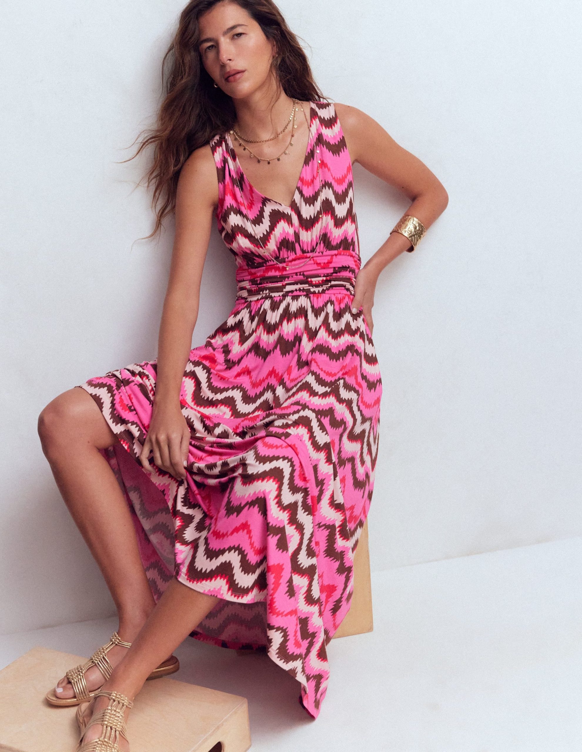 Elodie Jersey Maxi Dress-Pink Punch. Zig Zag Wave - Image 5