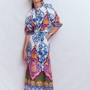 Ava Cotton Midi Dress-Multi. Ornamental Garden