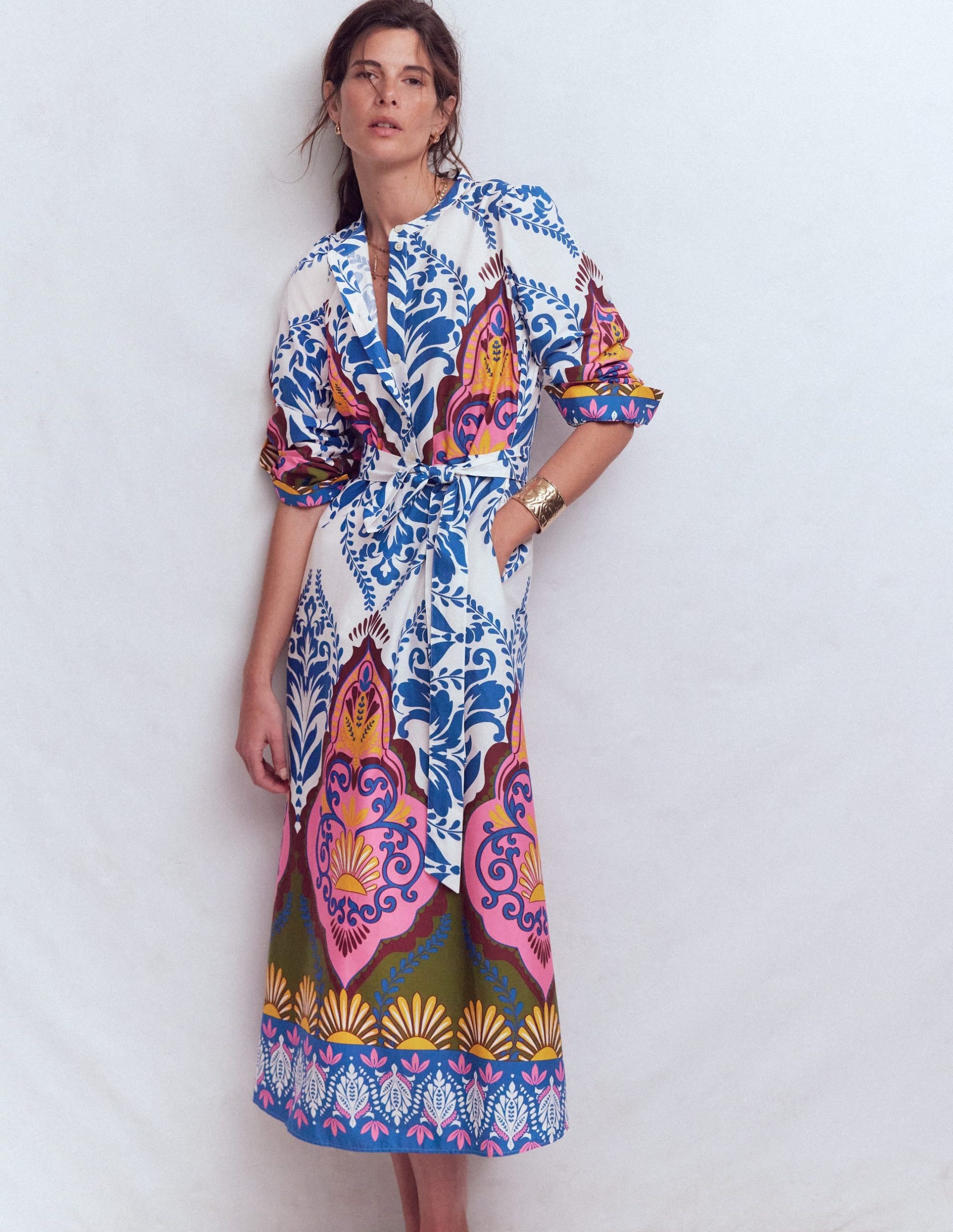 Ava Cotton Midi Dress-Multi. Ornamental Garden