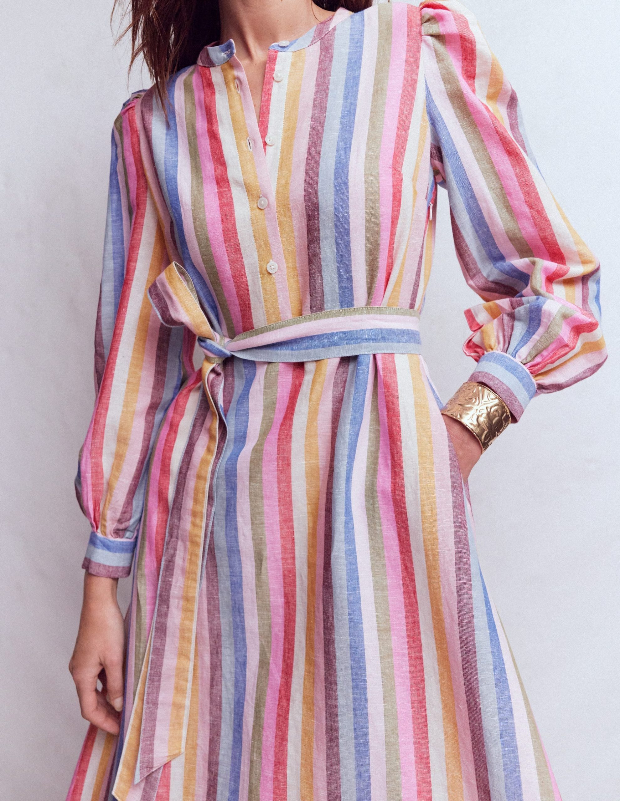 Ava Linen Blend Midi Dress-Pink. Green. Purple Multi - Image 2