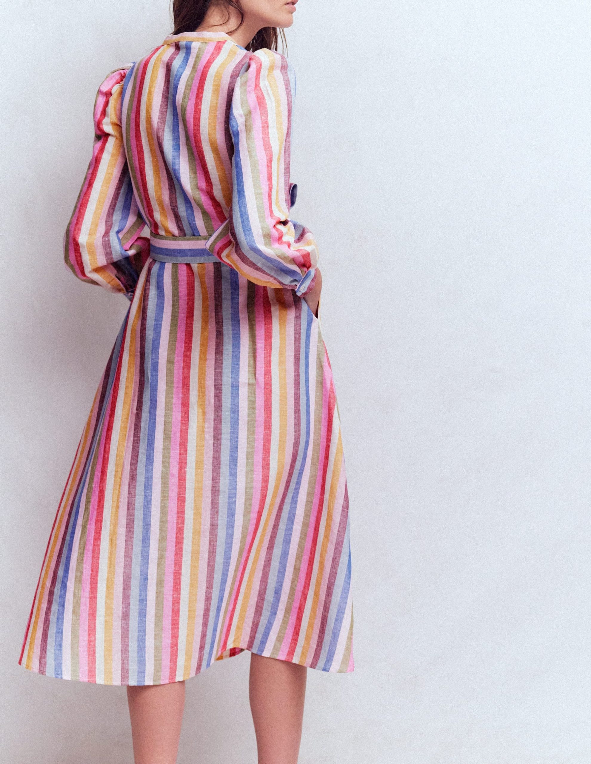 Ava Linen Blend Midi Dress-Pink. Green. Purple Multi - Image 3