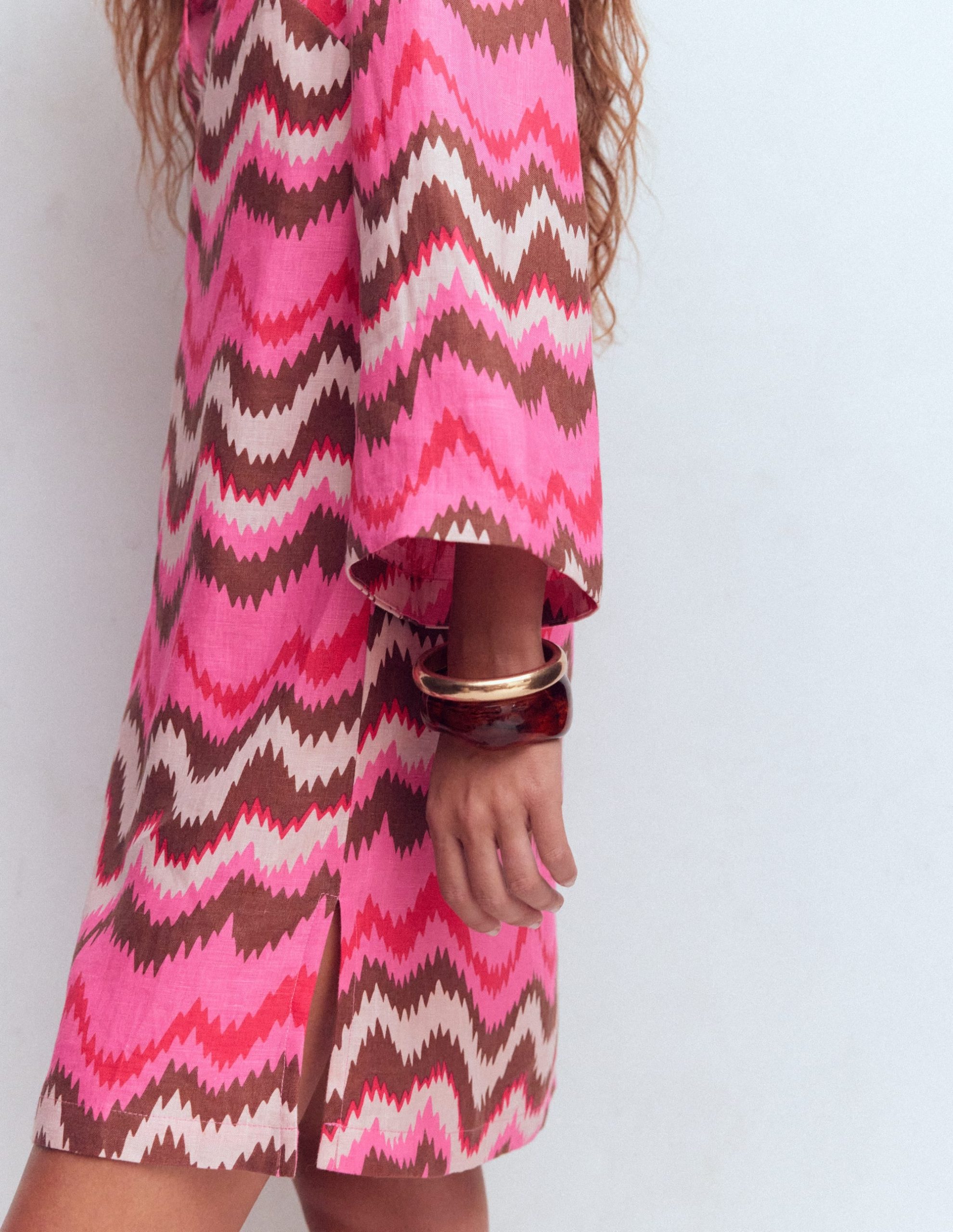 Carmen Linen Short Dress-Pink. Zig Zag Wave - Image 2