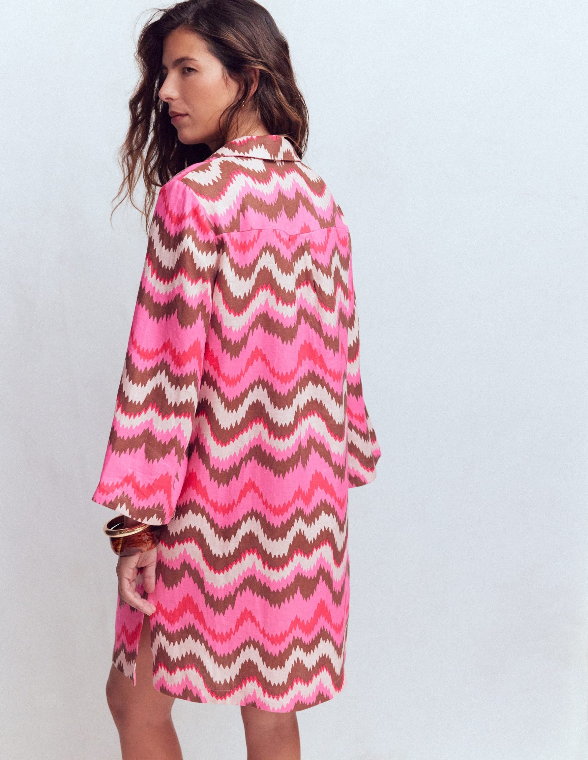 Carmen Linen Short Dress-Pink. Zig Zag Wave - Image 3