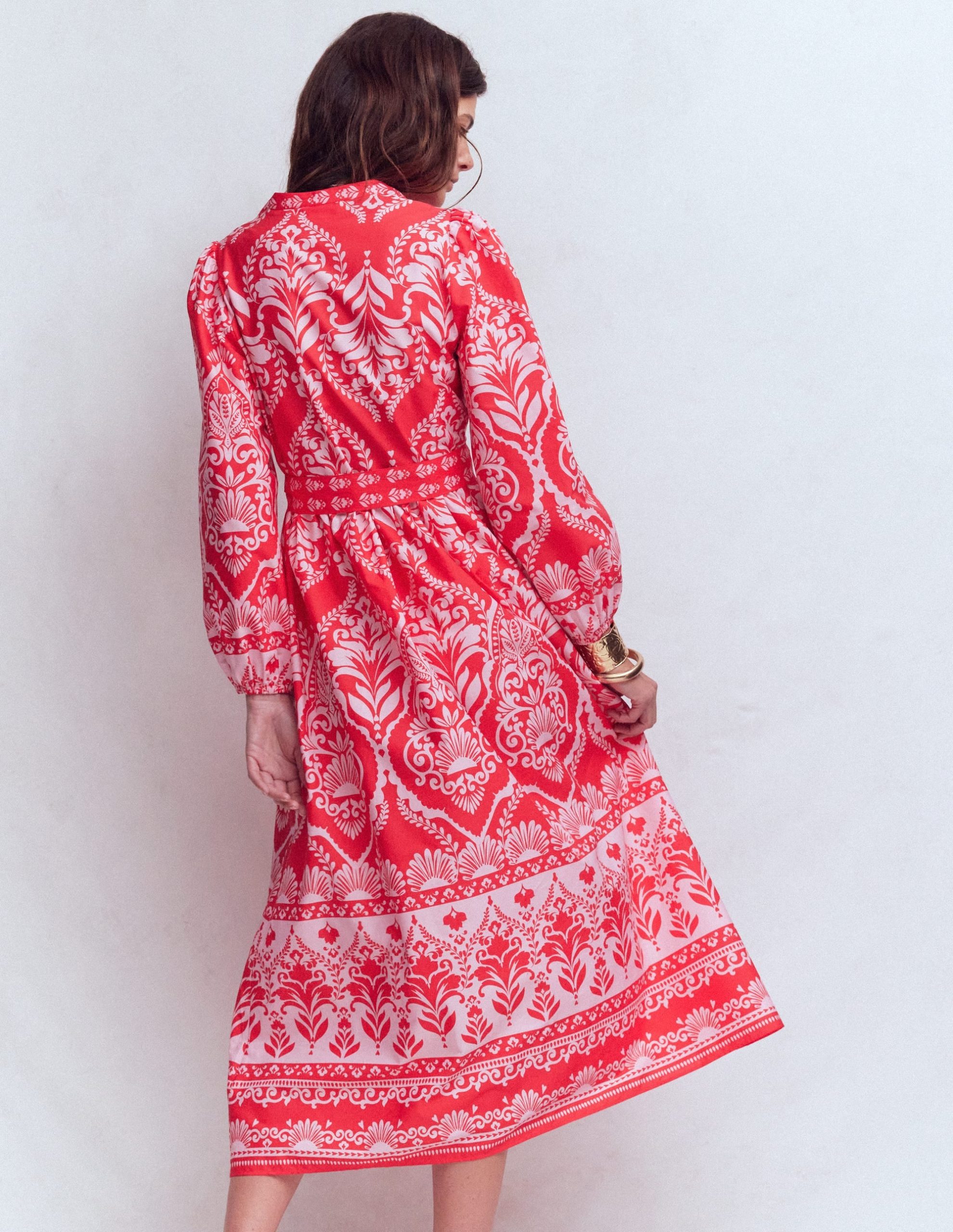 Cary Cotton Midi Dress-Red Ornamental Garden Mono - Image 3