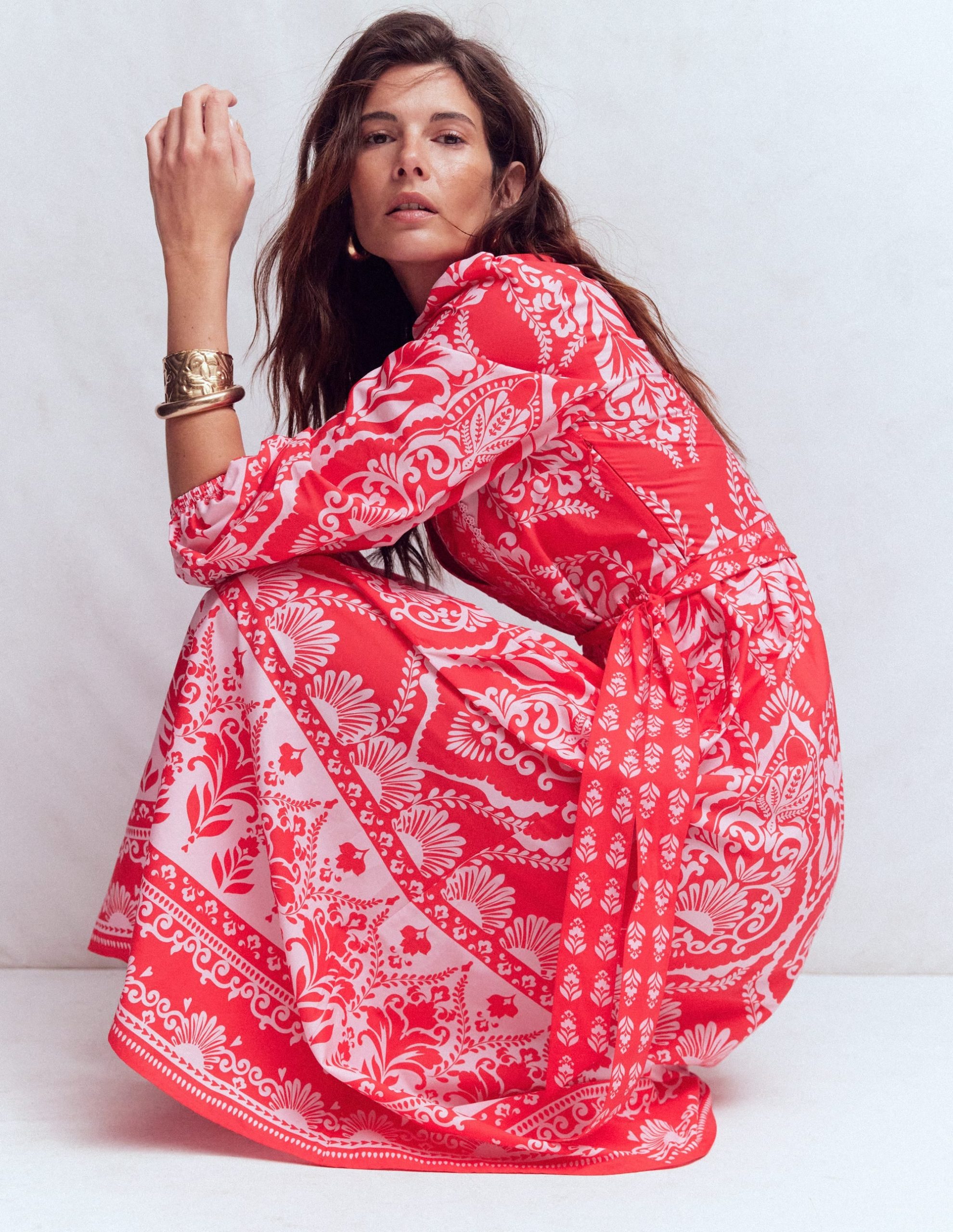 Cary Cotton Midi Dress-Red Ornamental Garden Mono - Image 4