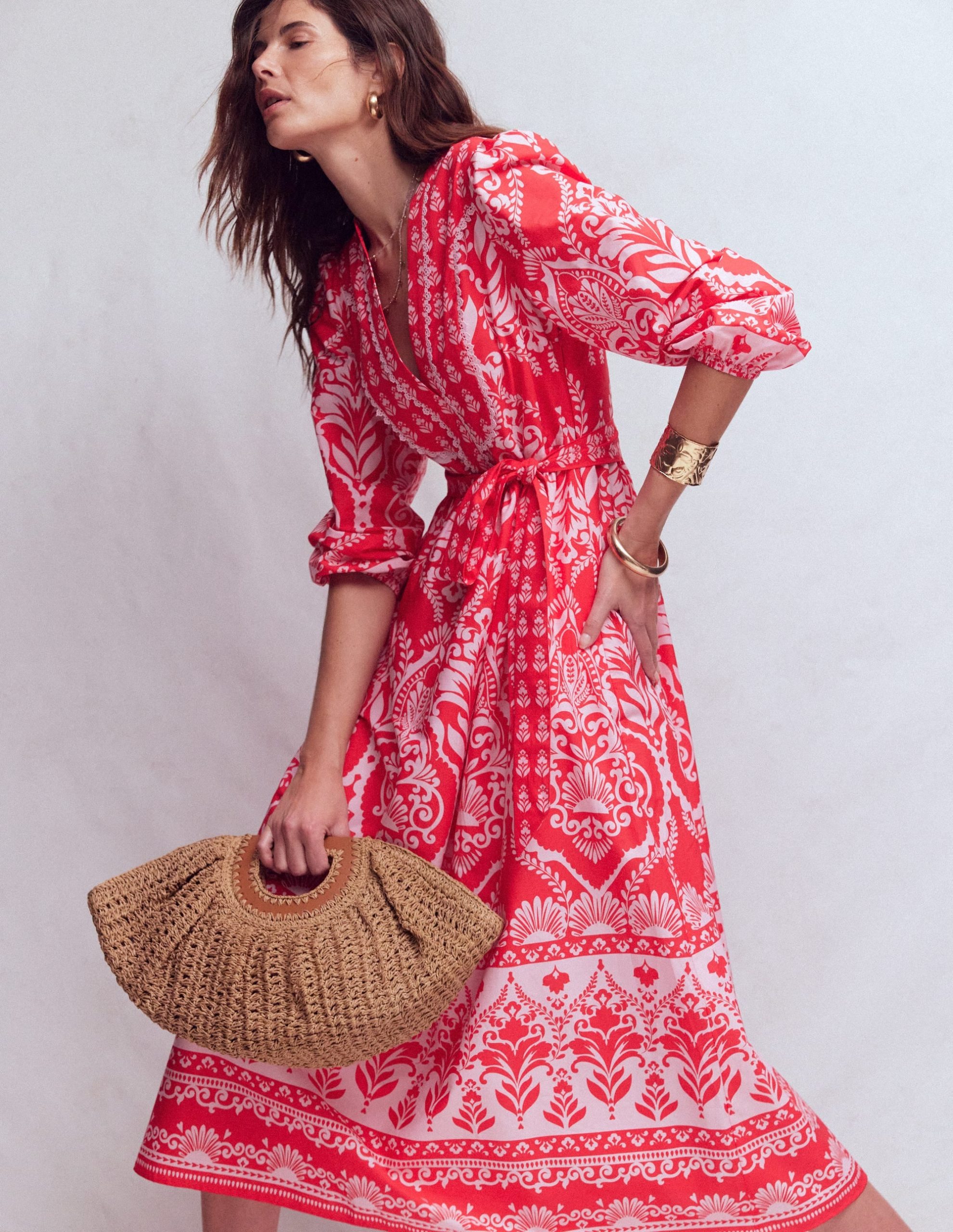 Cary Cotton Midi Dress-Red Ornamental Garden Mono - Image 5
