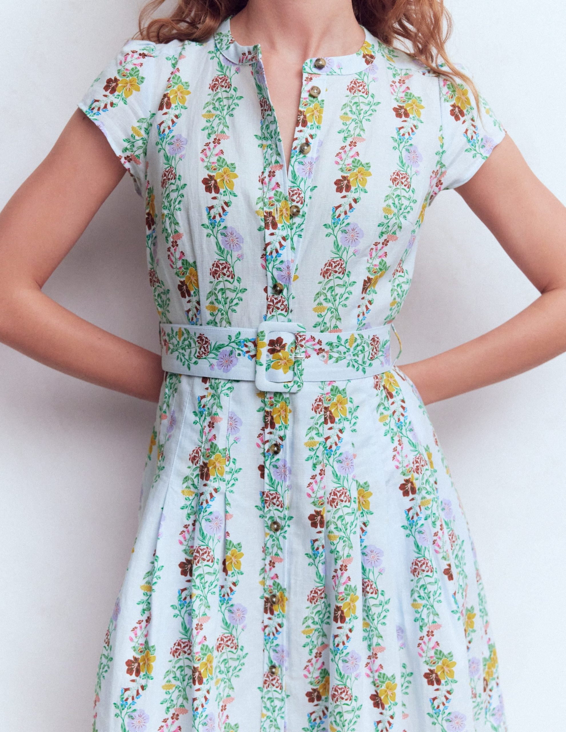 Arabella Linen Blend Dress-Ice Cube Blue. Blossom Trail - Image 4