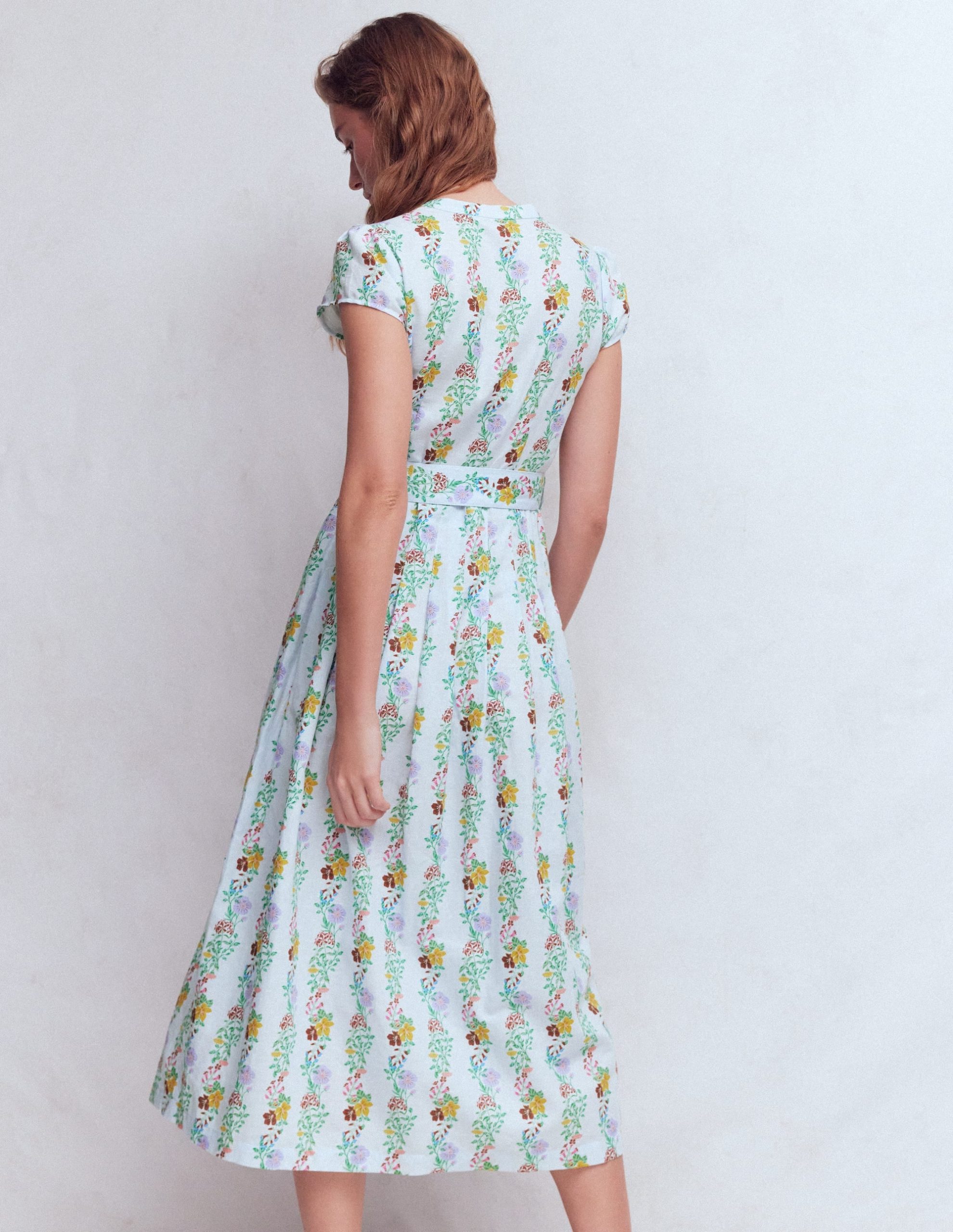 Arabella Linen Blend Dress-Ice Cube Blue. Blossom Trail - Image 5