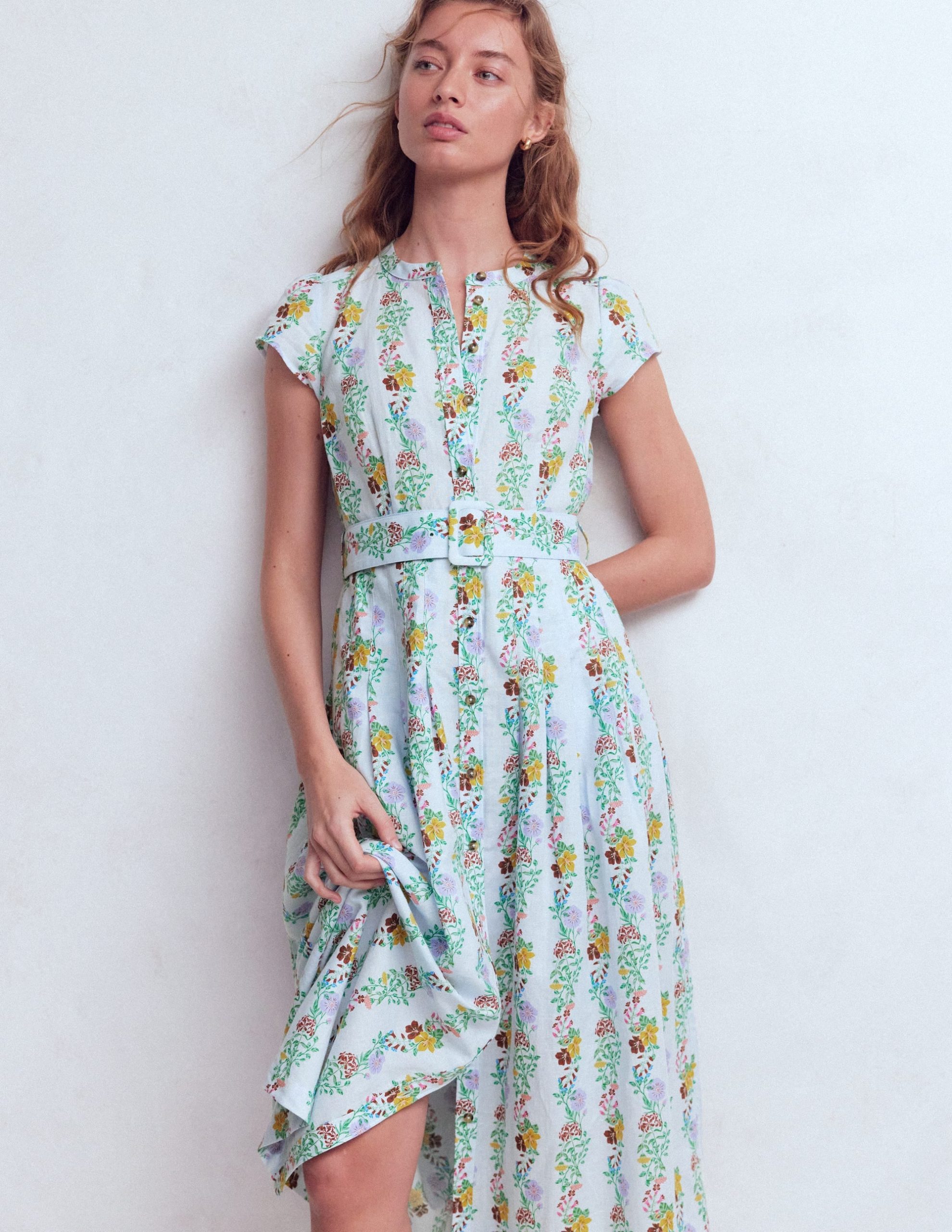 Arabella Linen Blend Dress-Ice Cube Blue. Blossom Trail - Image 2