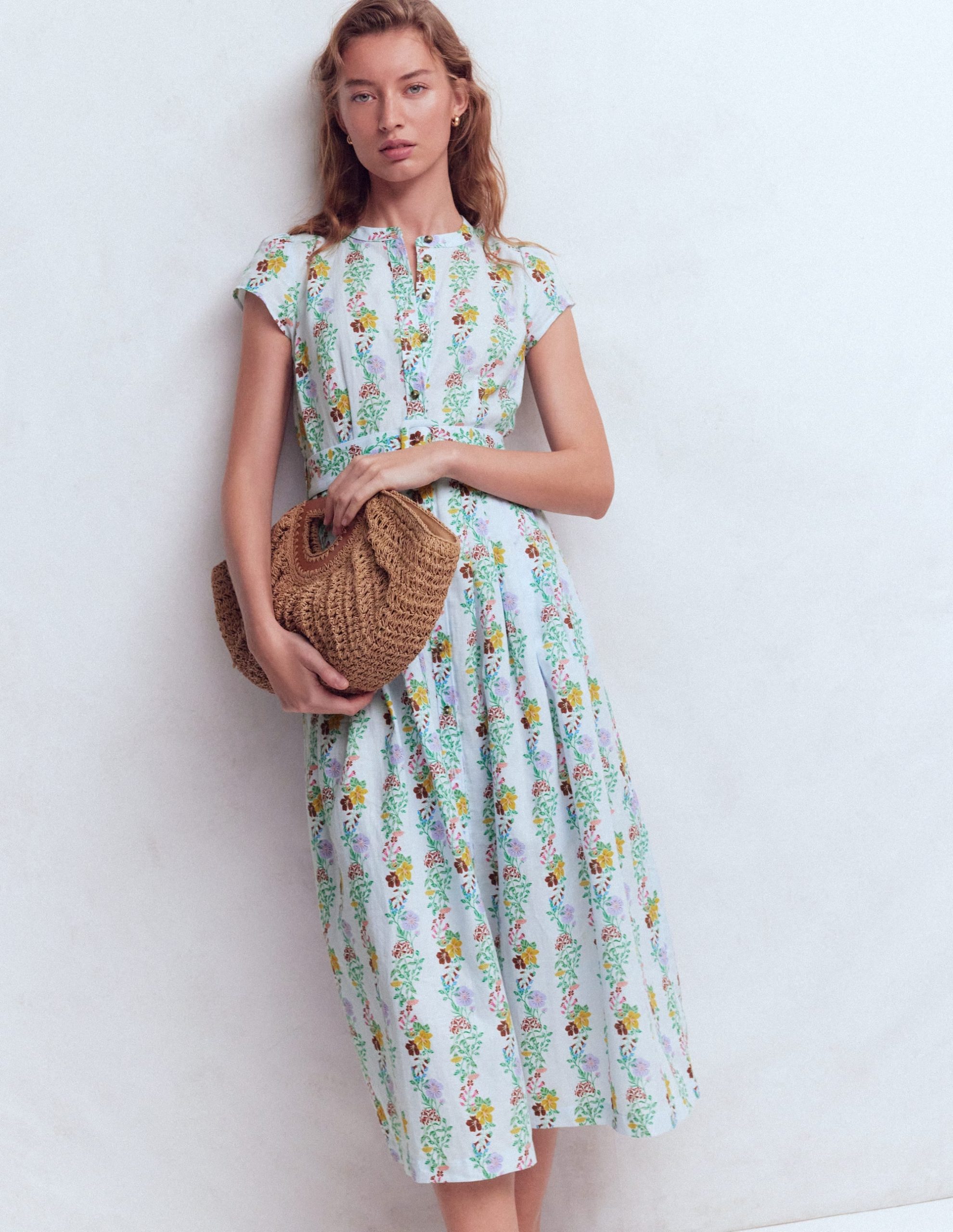 Arabella Linen Blend Dress-Ice Cube Blue. Blossom Trail
