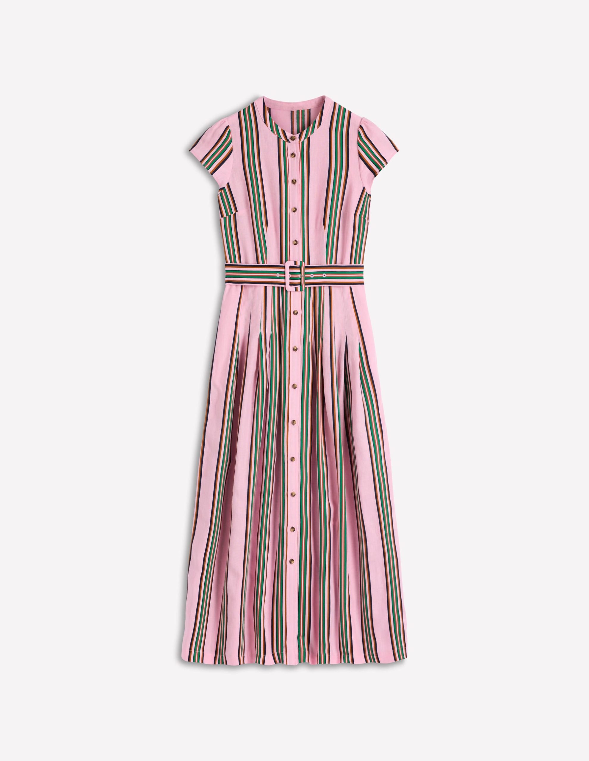 Arabella Linen Blend Dress-Pink. Rich Emerald Stripe - Image 7
