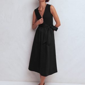 Zip-front Mix Media Dress-Black