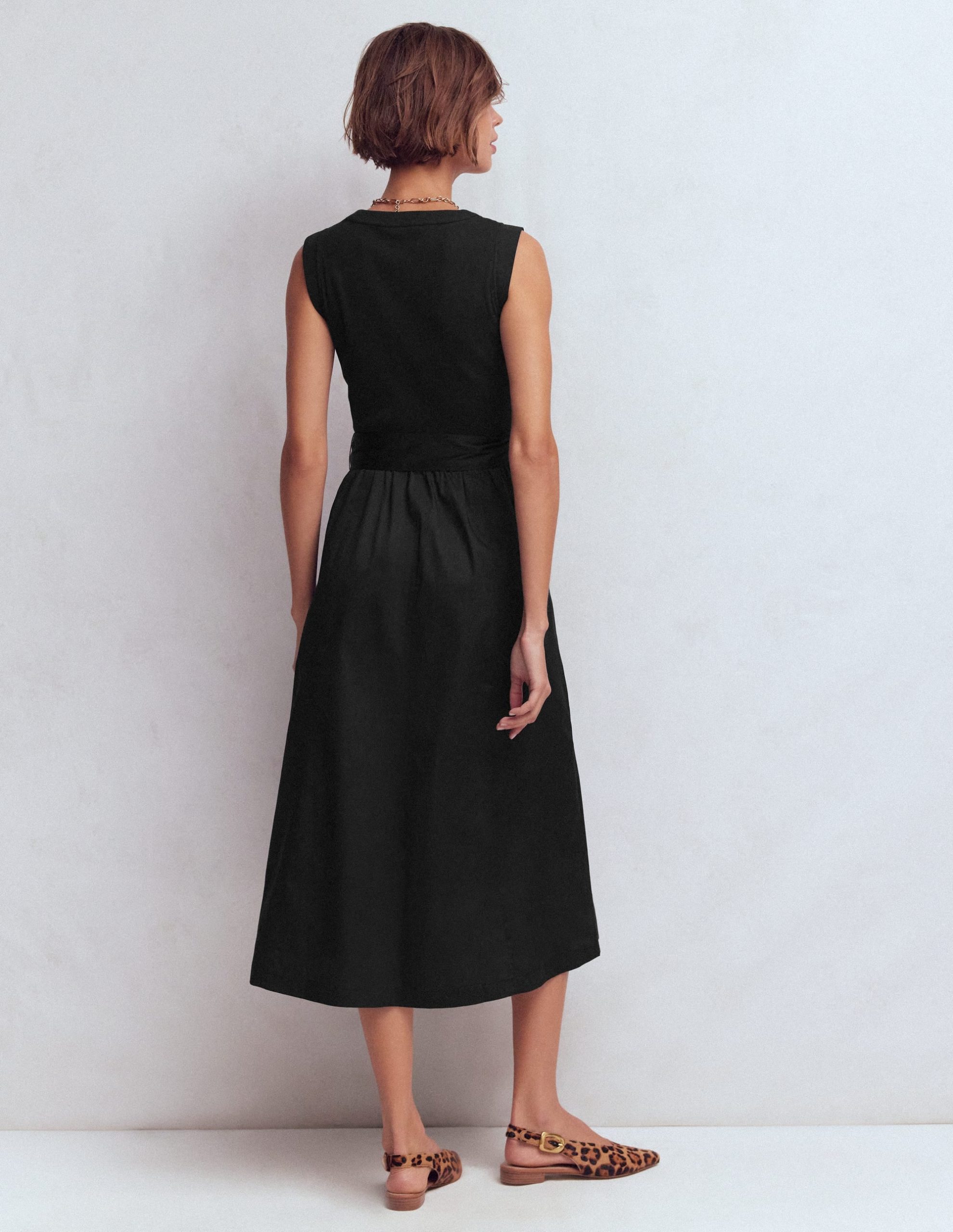 Zip-front Mix Media Dress-Black - Image 3