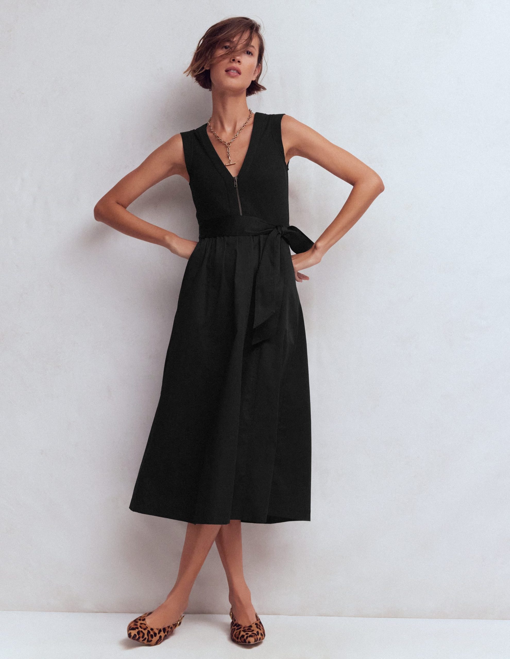 Zip-front Mix Media Dress-Black - Image 4