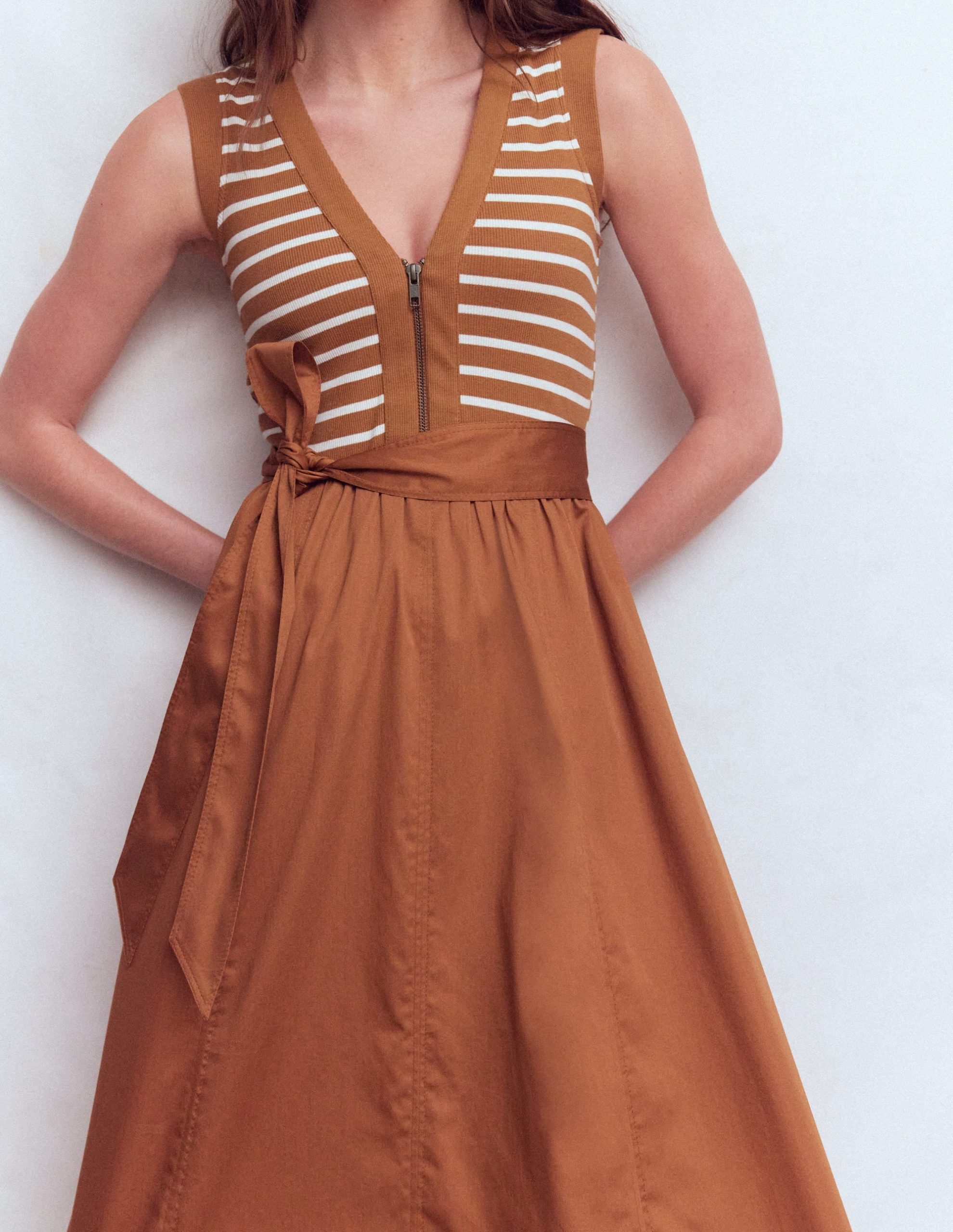 Zip-front Mix Media Dress-Ginger and Ivory Stripe - Image 2