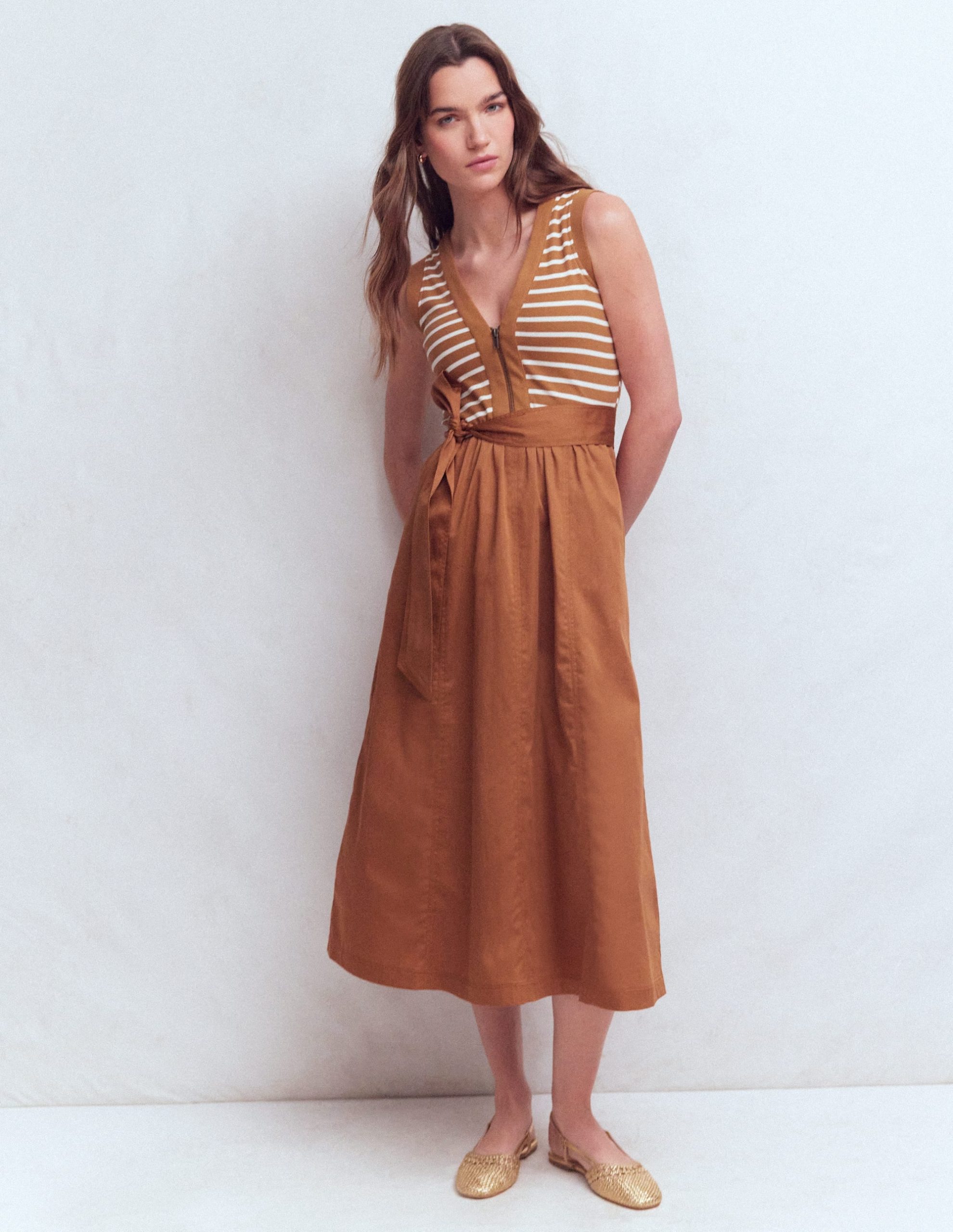 Zip-front Mix Media Dress-Ginger and Ivory Stripe - Image 4