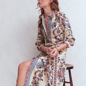 Ellie Cotton Maxi Shirt Dress-Elegant Blossom Placement