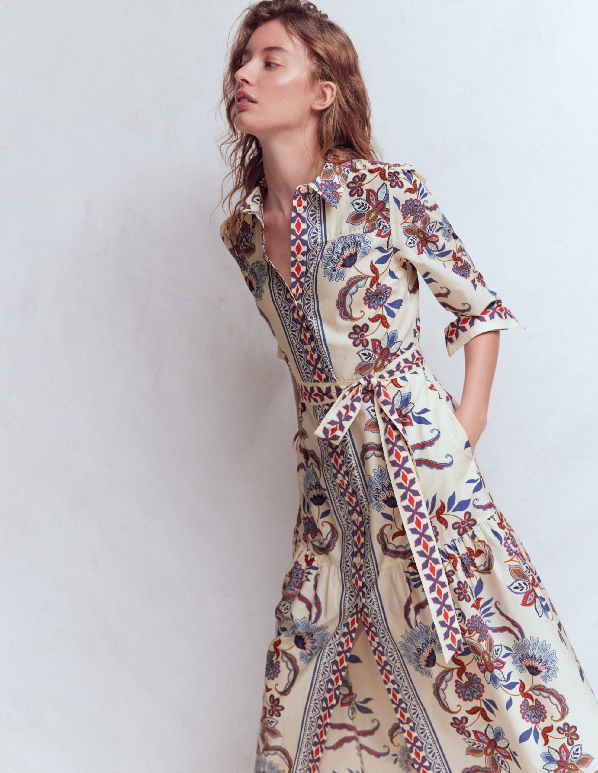 Ellie Cotton Maxi Shirt Dress-Elegant Blossom Placement - Image 5