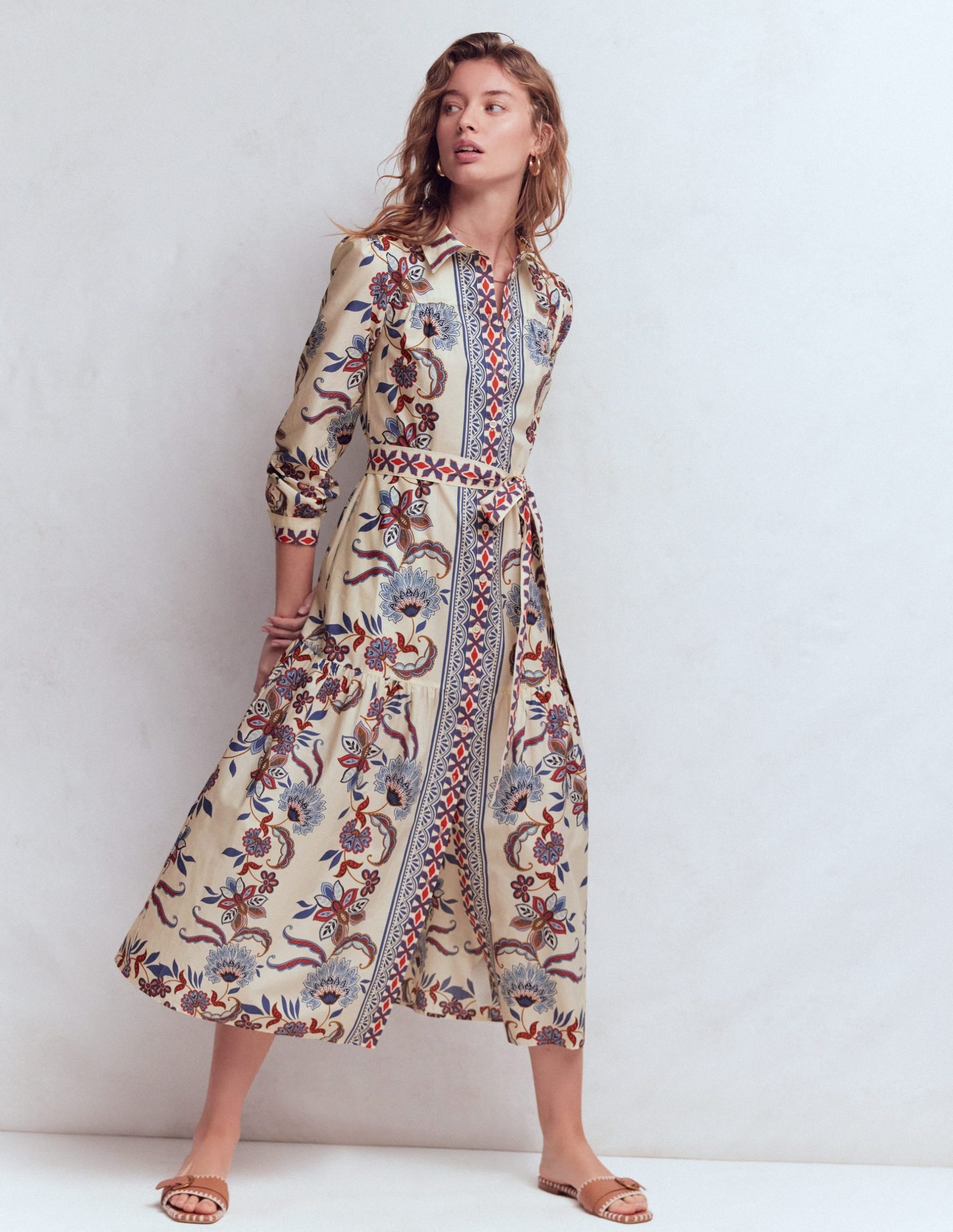 Ellie Cotton Maxi Shirt Dress-Elegant Blossom Placement - Image 6