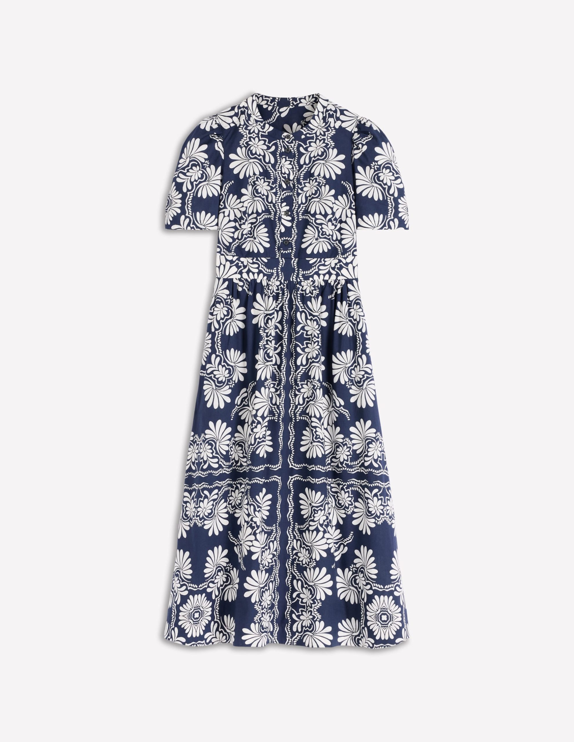 Ivy Button Cotton Midi Dress-French Navy Botanical Charm - Image 6