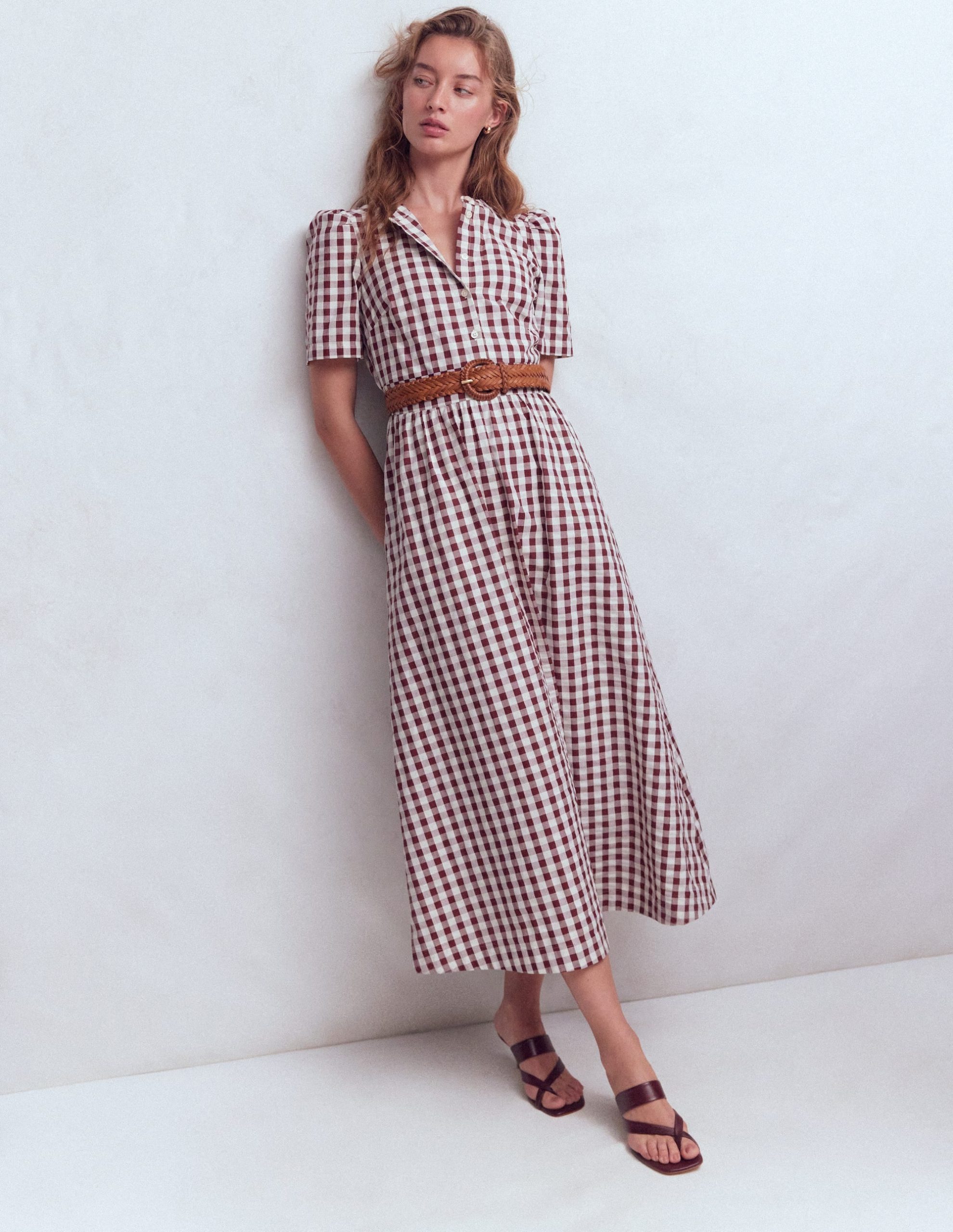 Ivy Button Cotton Midi Dress-Gingham - Image 5