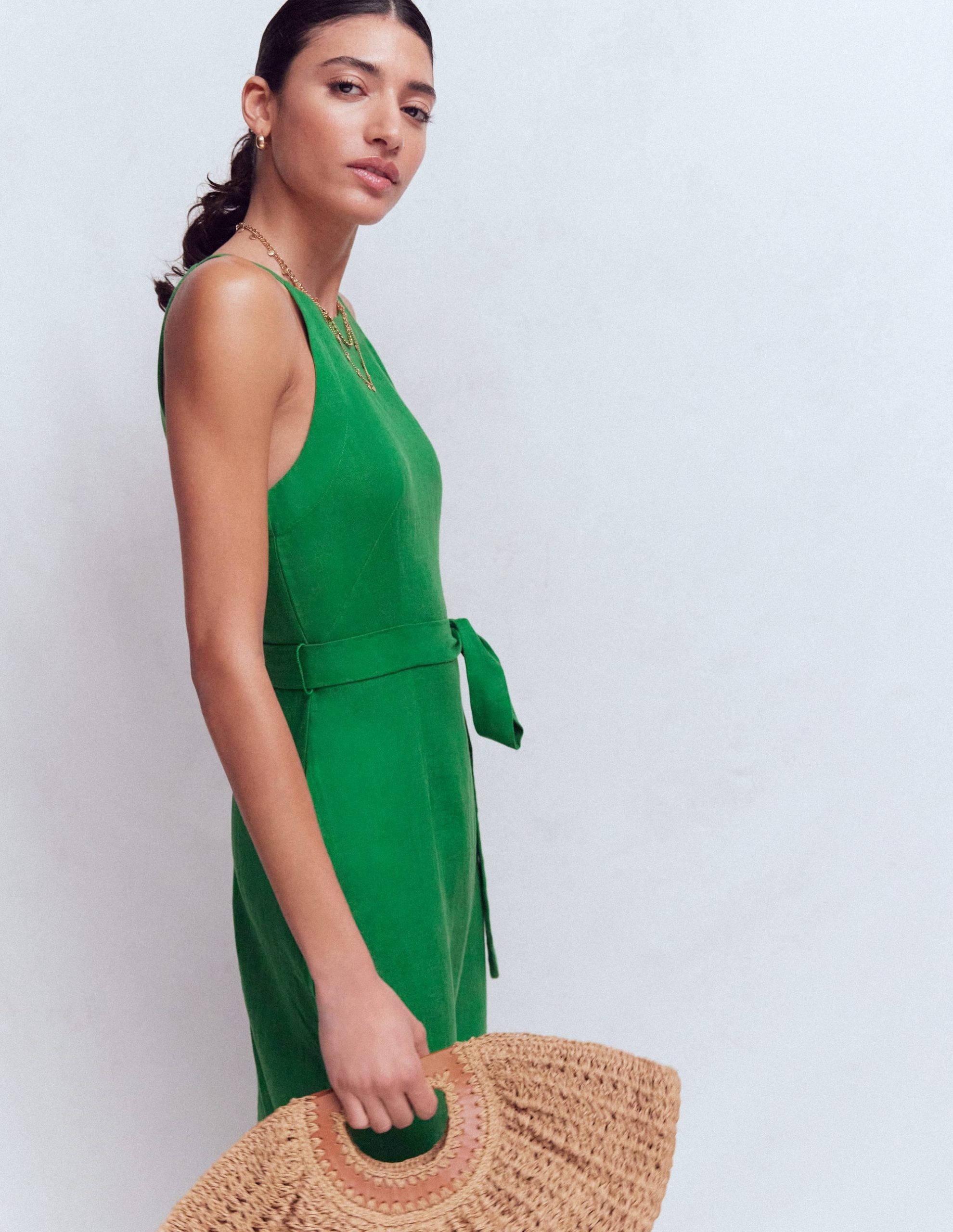 Rosa Halter Linen Midi Dress-Amazon Green - Image 2