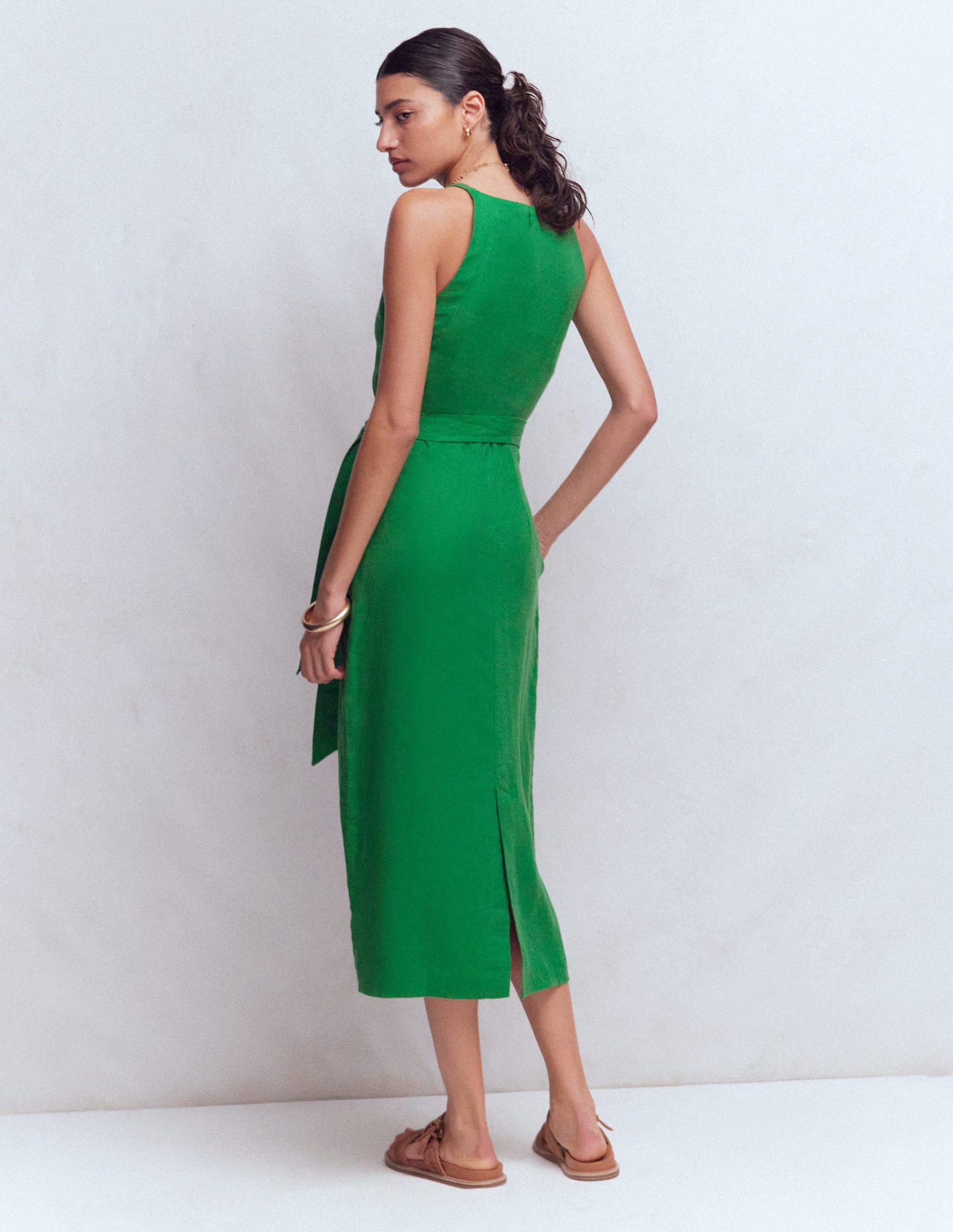 Rosa Halter Linen Midi Dress-Amazon Green - Image 3