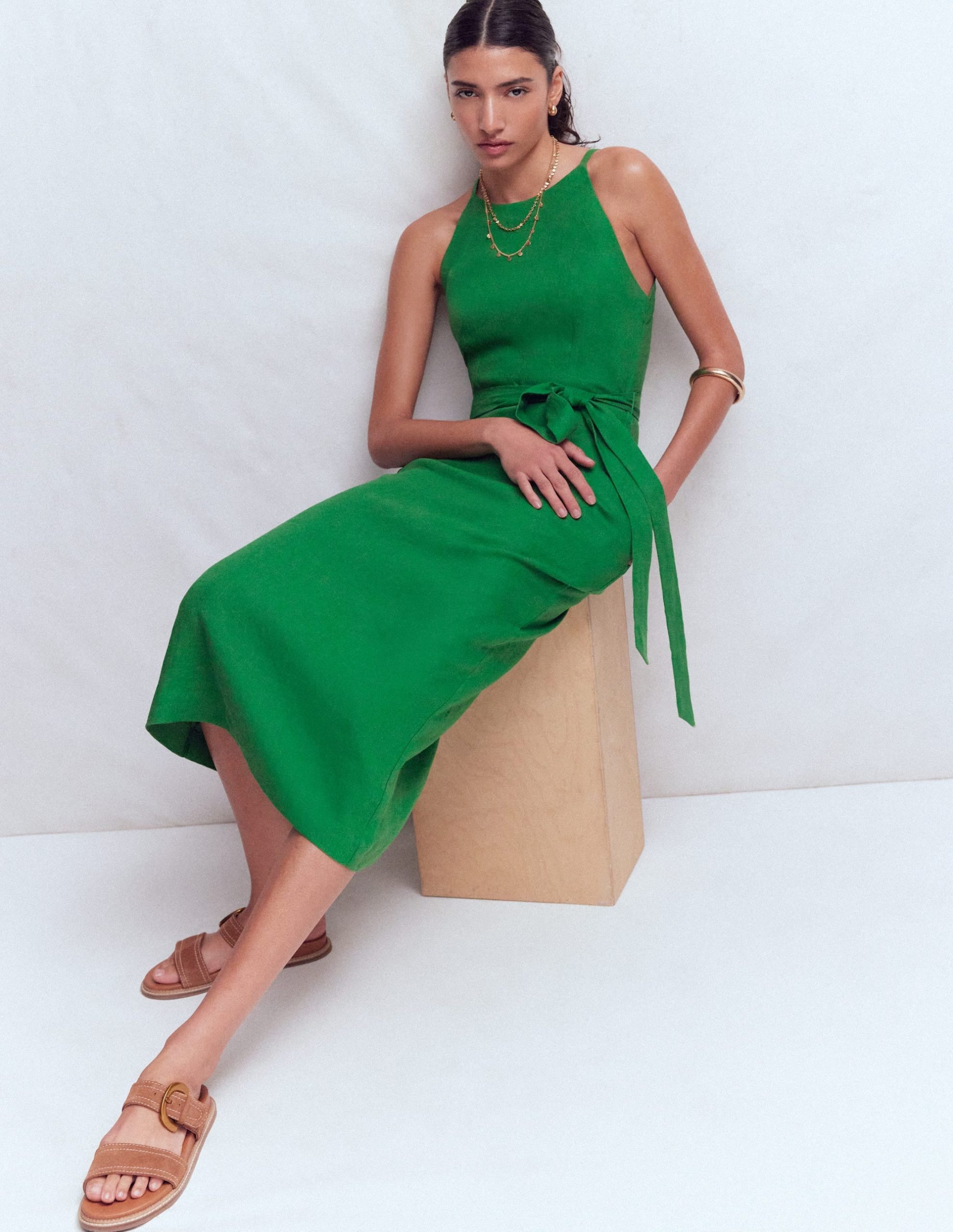 Rosa Halter Linen Midi Dress-Amazon Green - Image 4