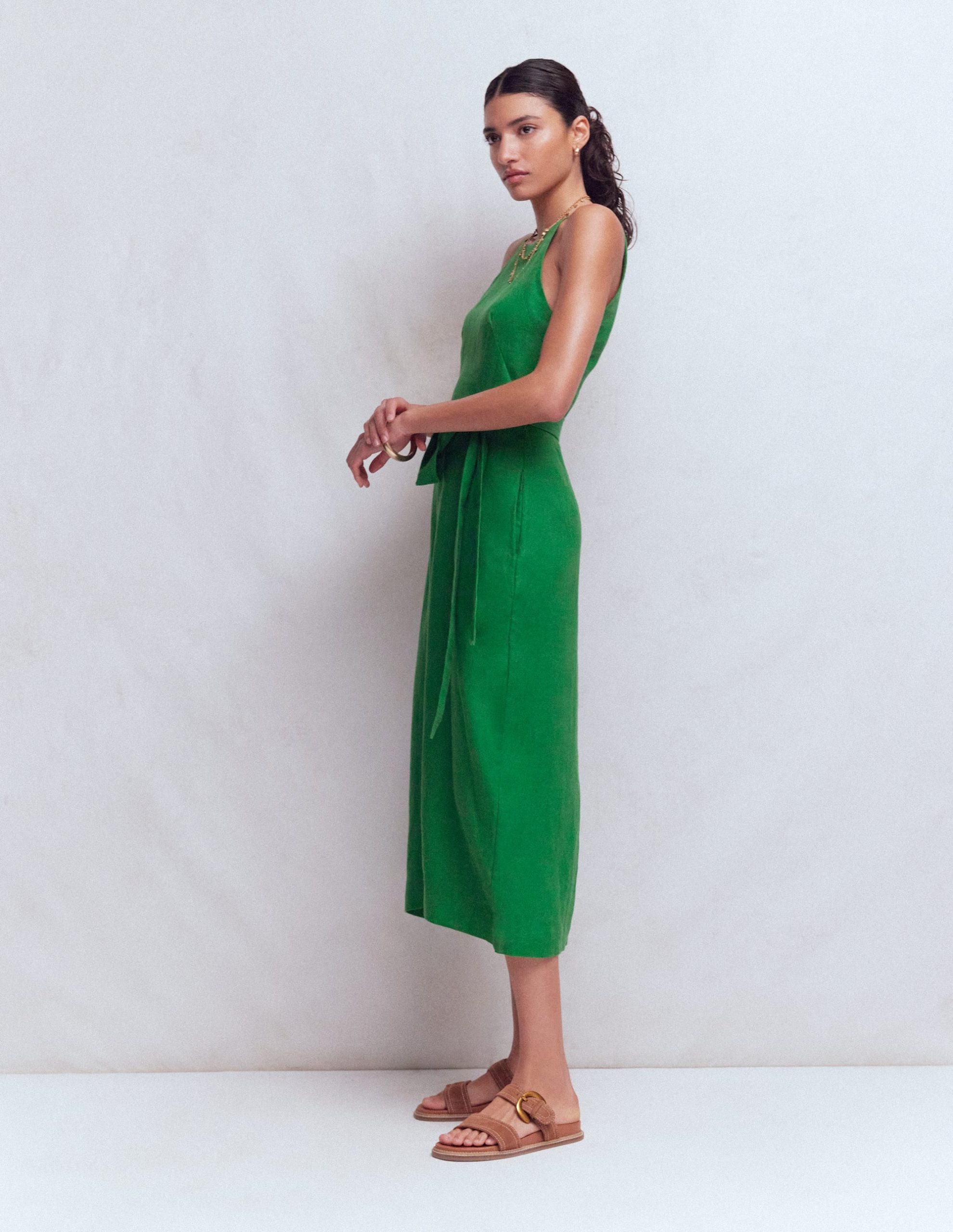 Rosa Halter Linen Midi Dress-Amazon Green - Image 5