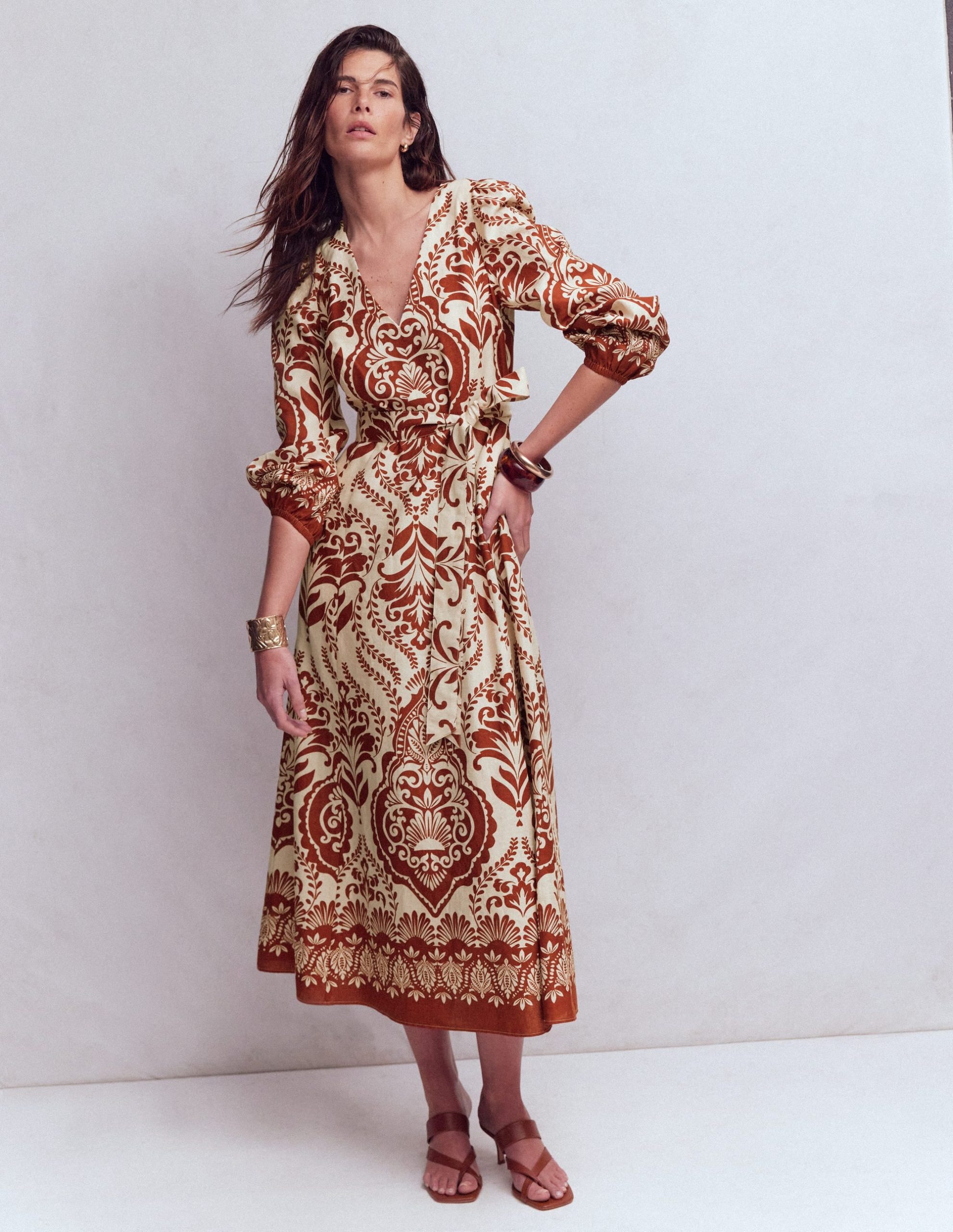 Florence Linen Blend Dress-Orange. Ornamental Garden