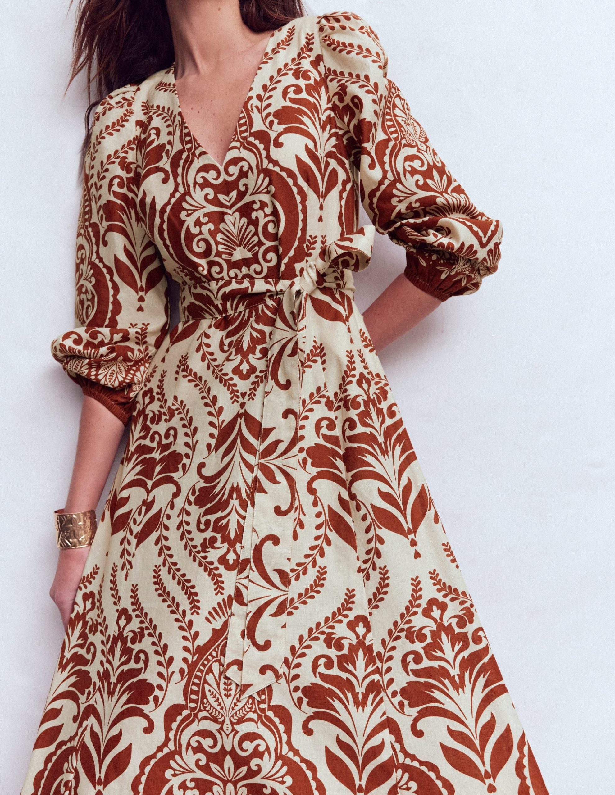Florence Linen Blend Dress-Orange. Ornamental Garden - Image 2