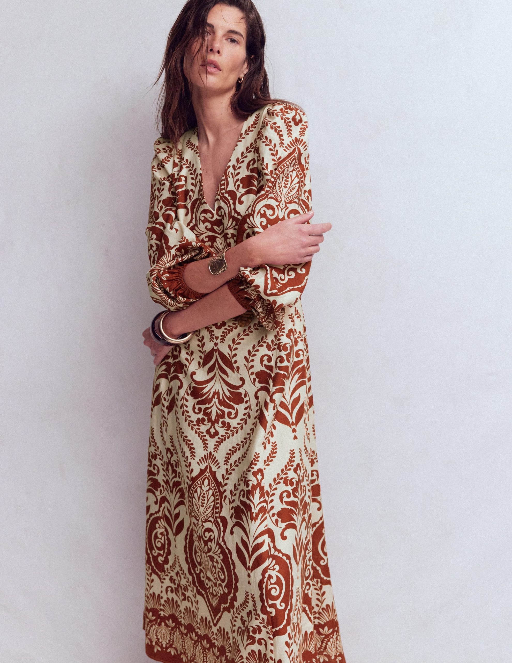 Florence Linen Blend Dress-Orange. Ornamental Garden - Image 4