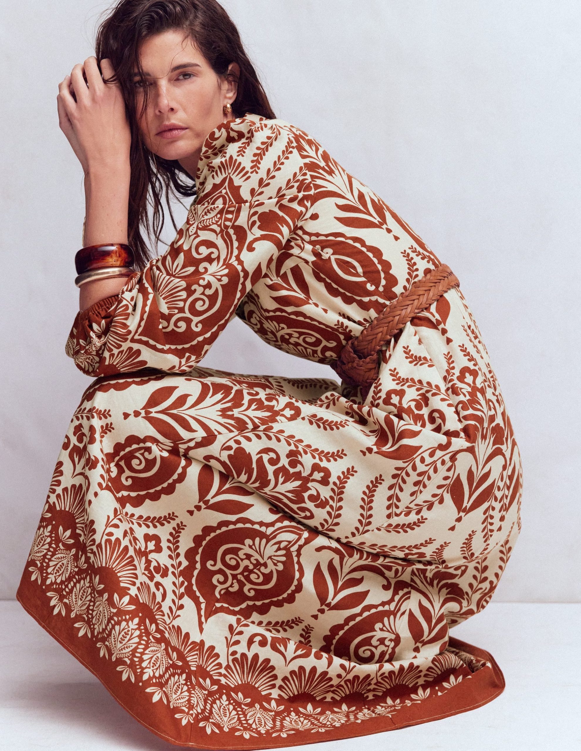 Florence Linen Blend Dress-Orange. Ornamental Garden - Image 5