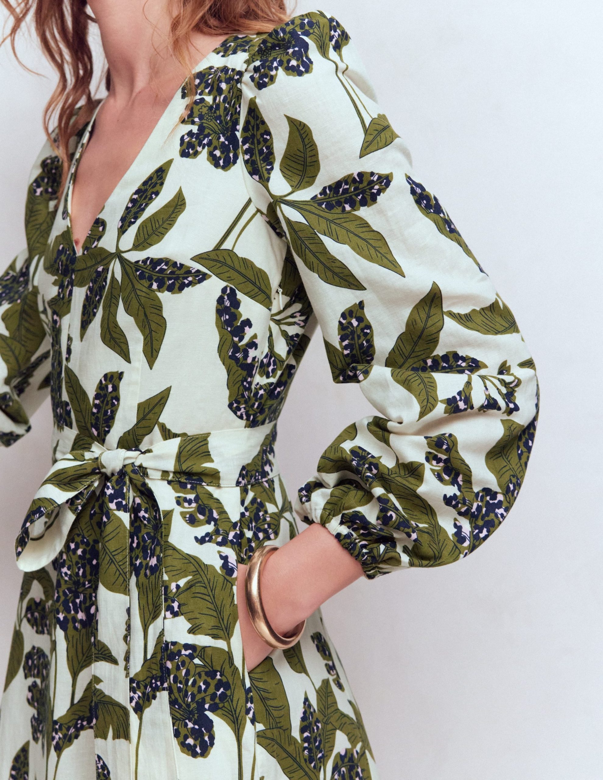 Florence Linen Blend Dress-Olive Leopard Flora - Image 2