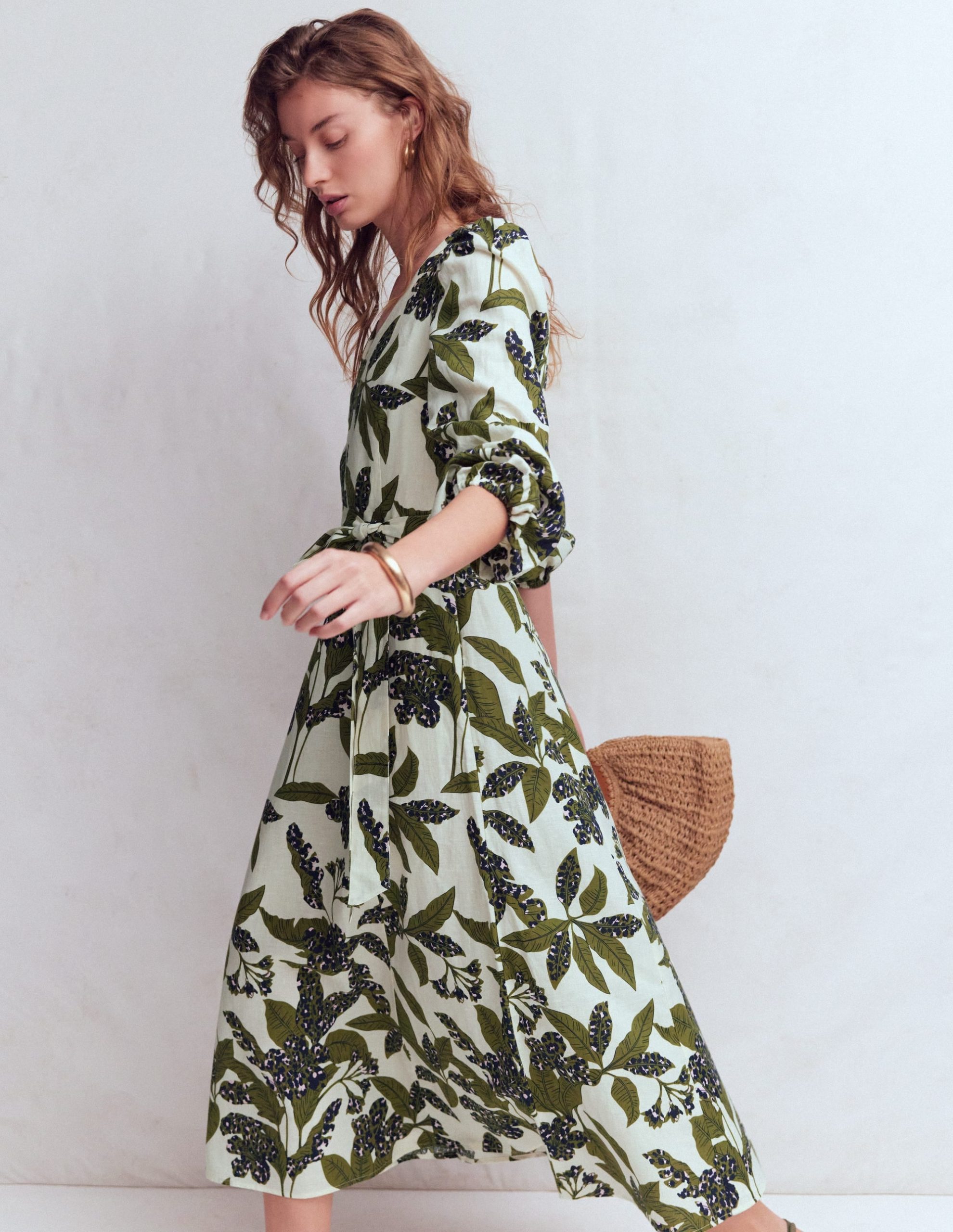 Florence Linen Blend Dress-Olive Leopard Flora - Image 5