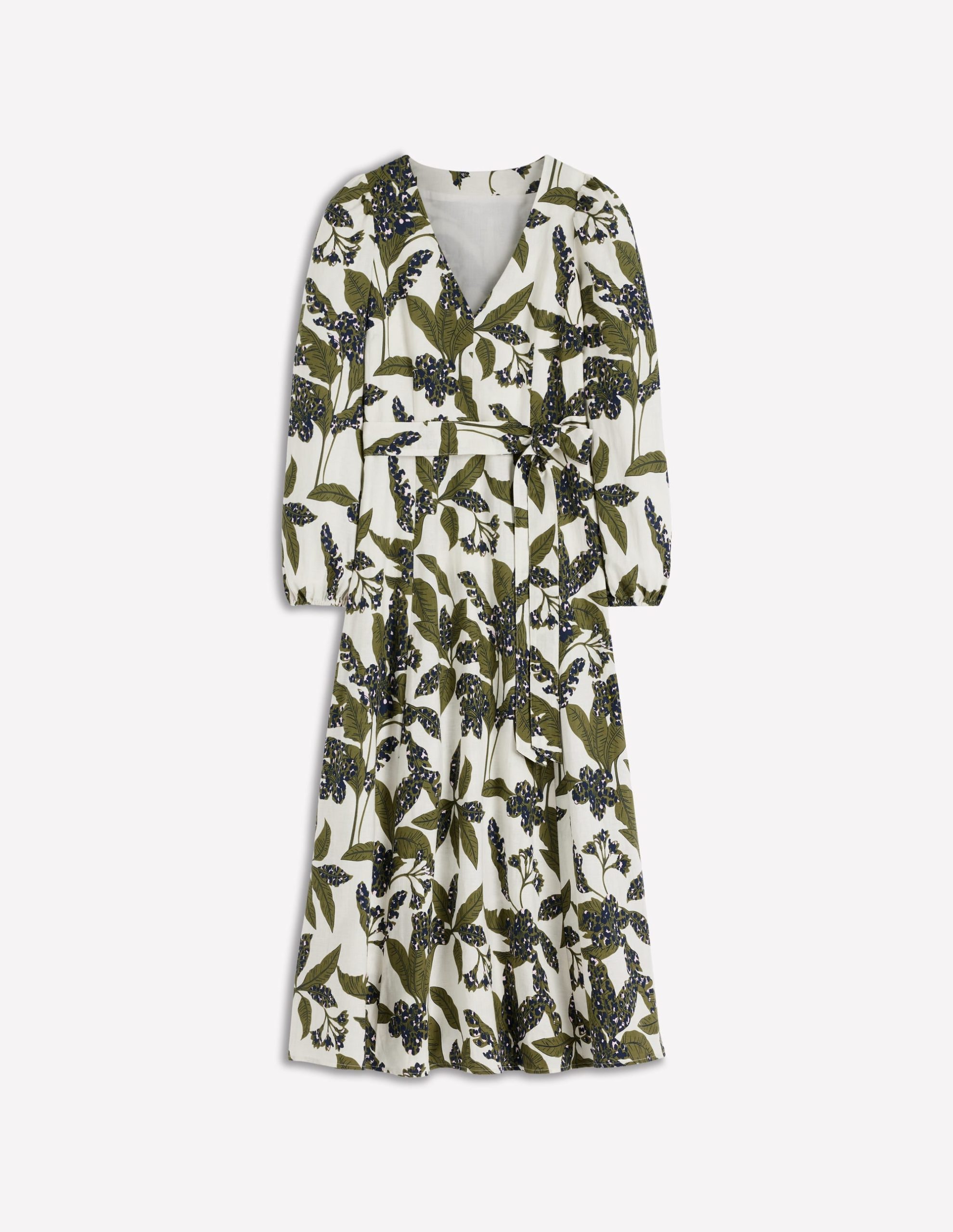 Florence Linen Blend Dress-Olive Leopard Flora - Image 7