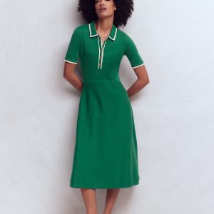 Collared Knitted Midi Dress-Fresh Green
