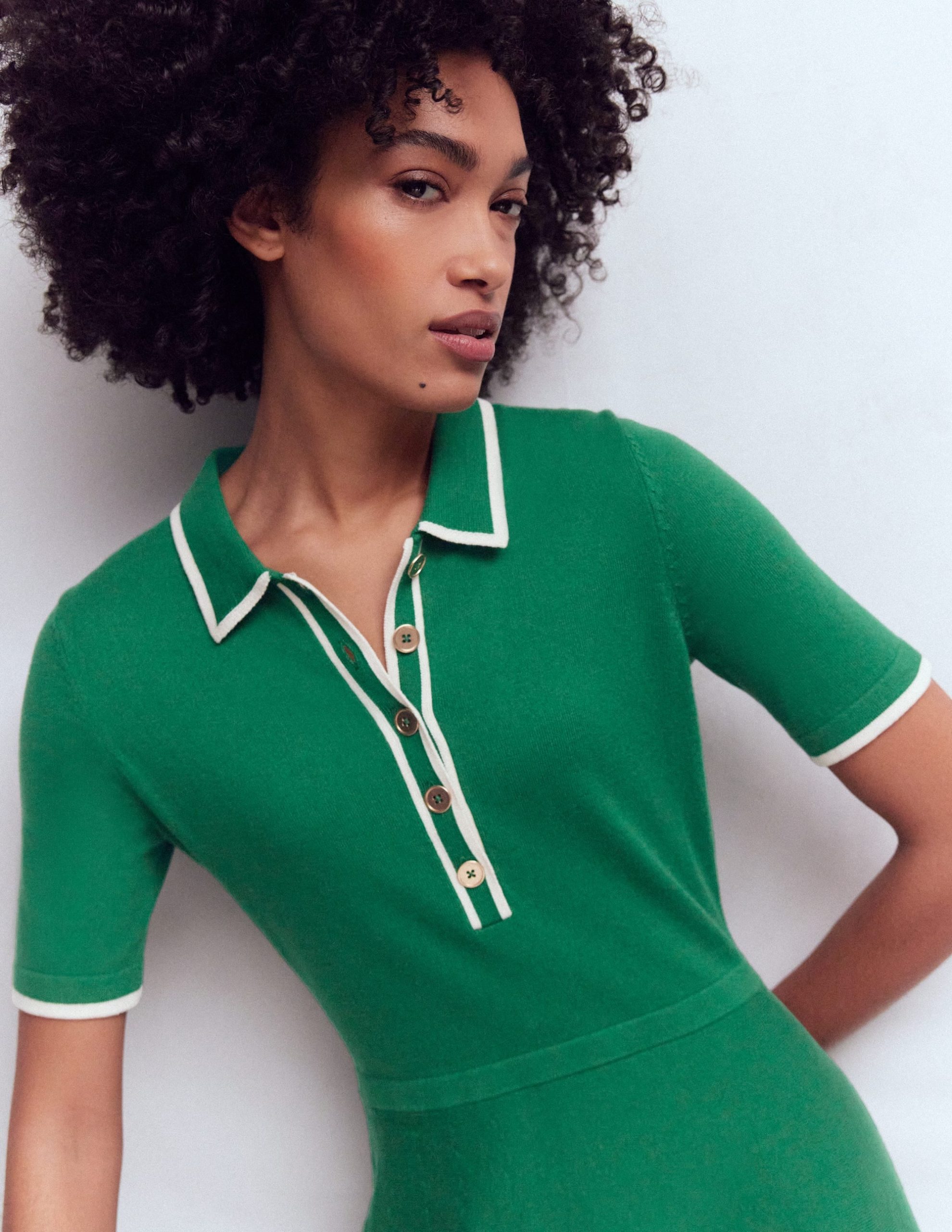 Collared Knitted Midi Dress-Fresh Green - Image 2