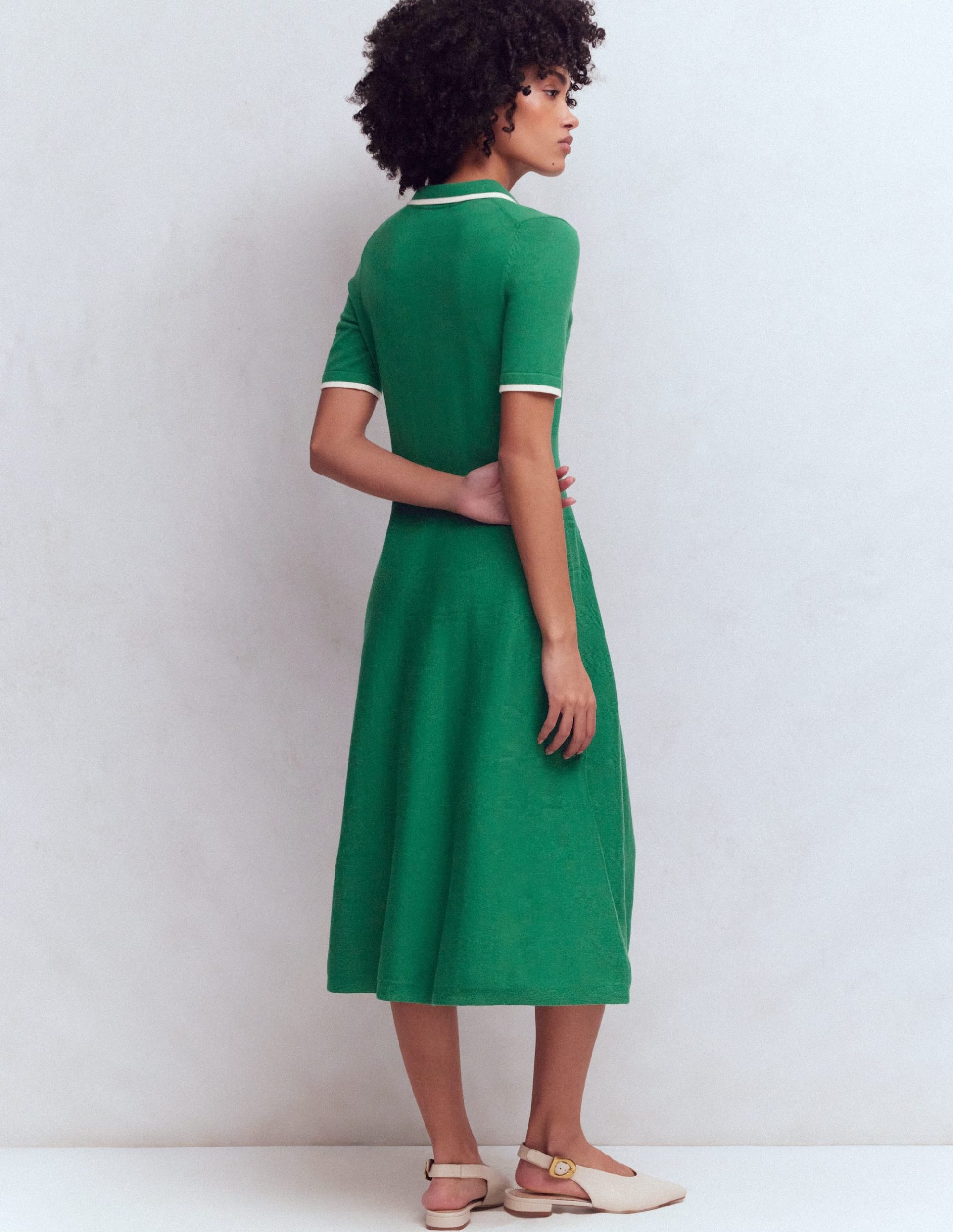 Collared Knitted Midi Dress-Fresh Green - Image 3