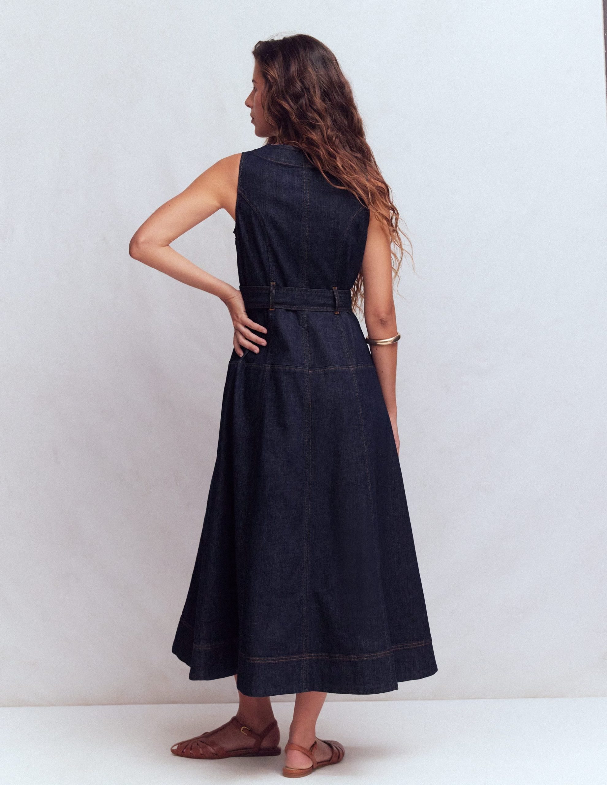 Sleeveless Zip Denim Dress-Indigo Wash - Image 3