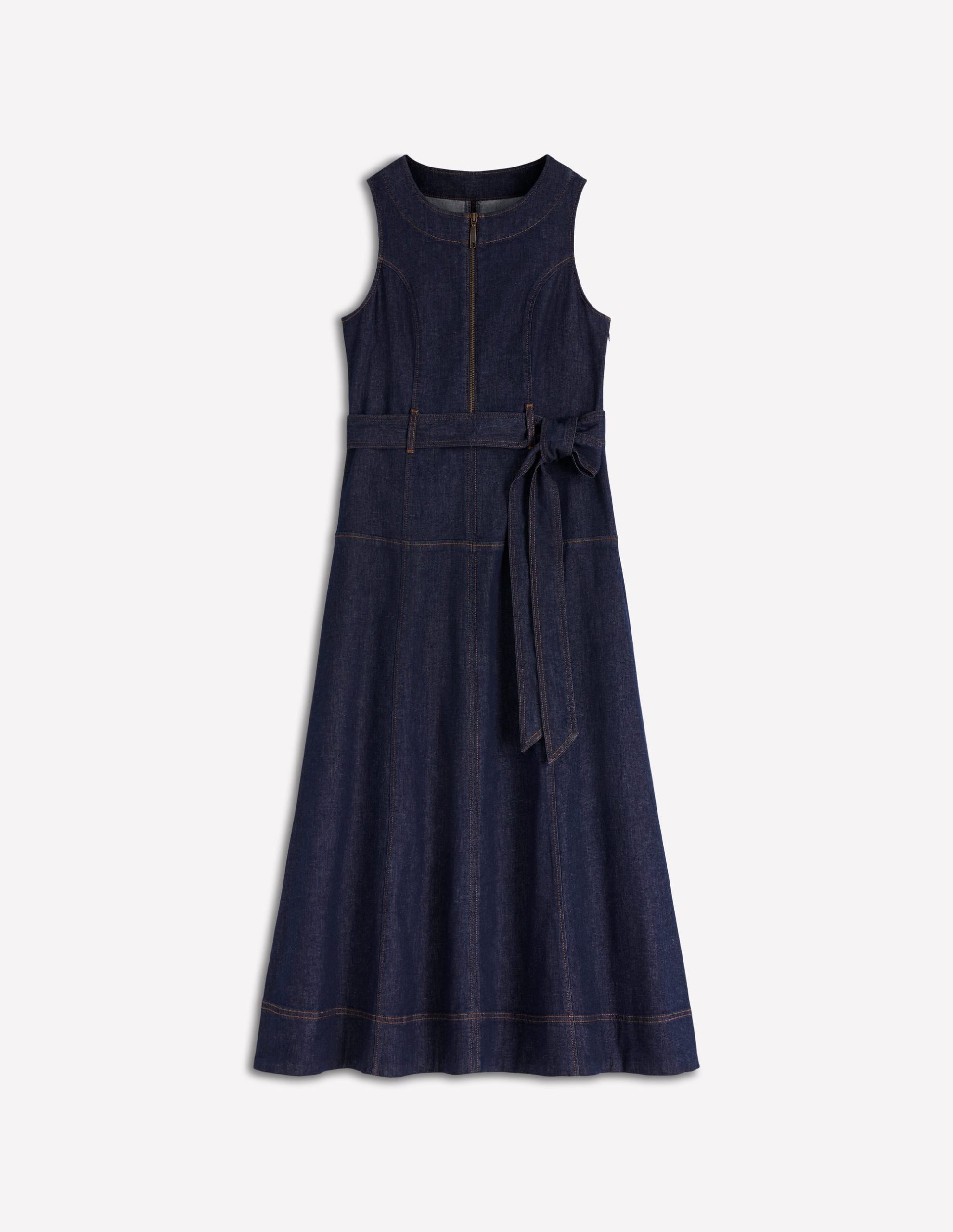 Sleeveless Zip Denim Dress-Indigo Wash - Image 6
