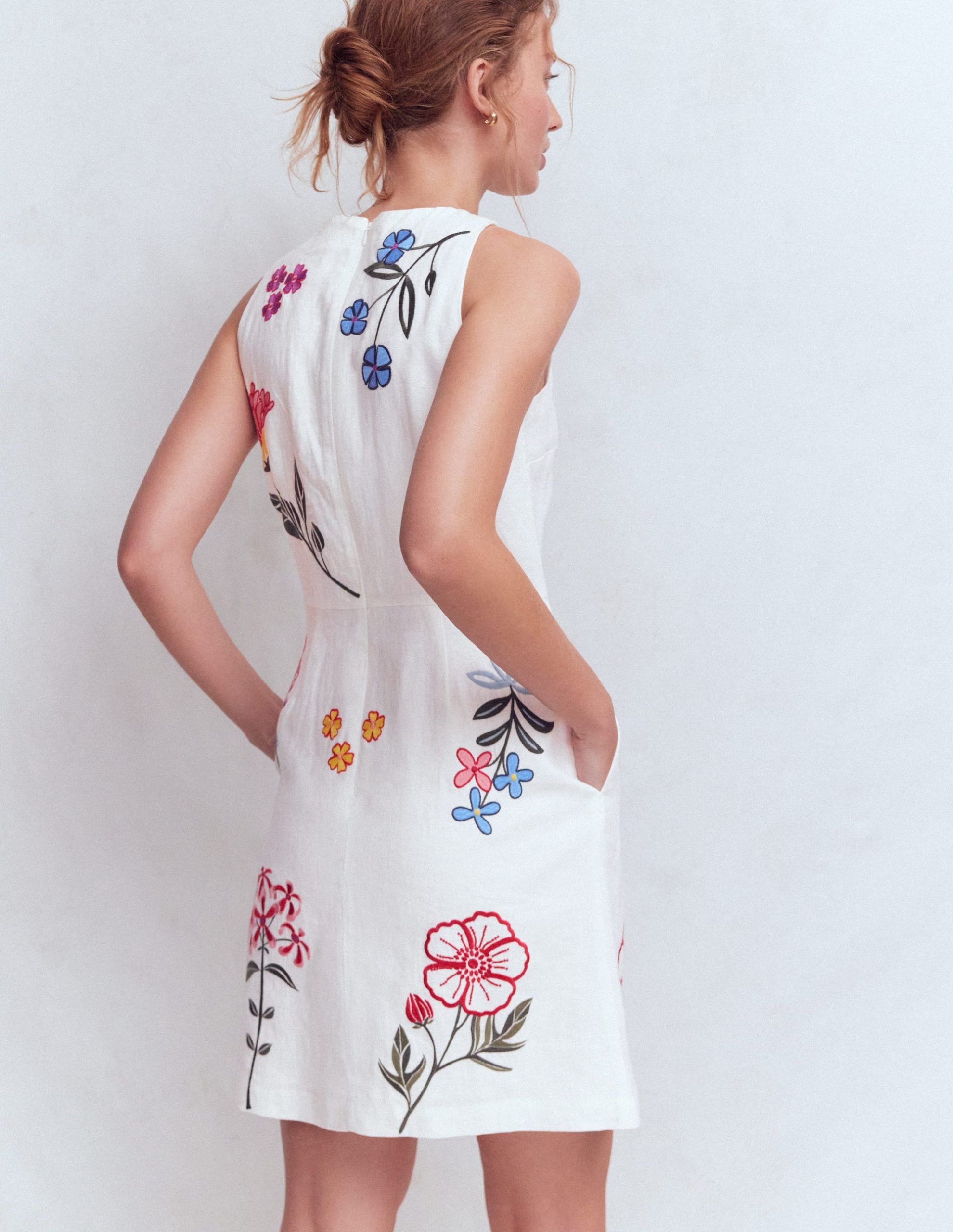 Occasion Short Linen Dress-White Embroidery - Image 3