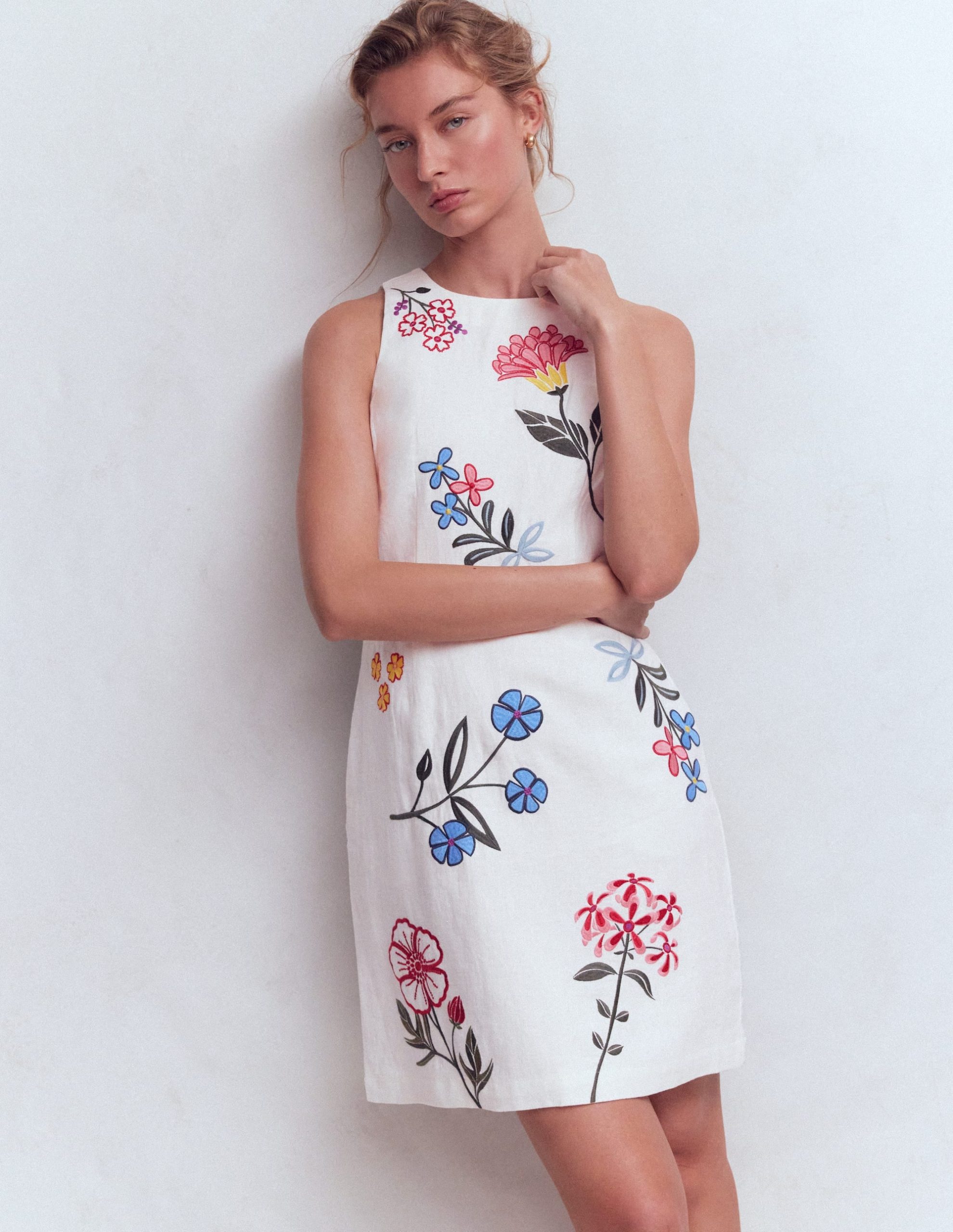 Occasion Short Linen Dress-White Embroidery - Image 4