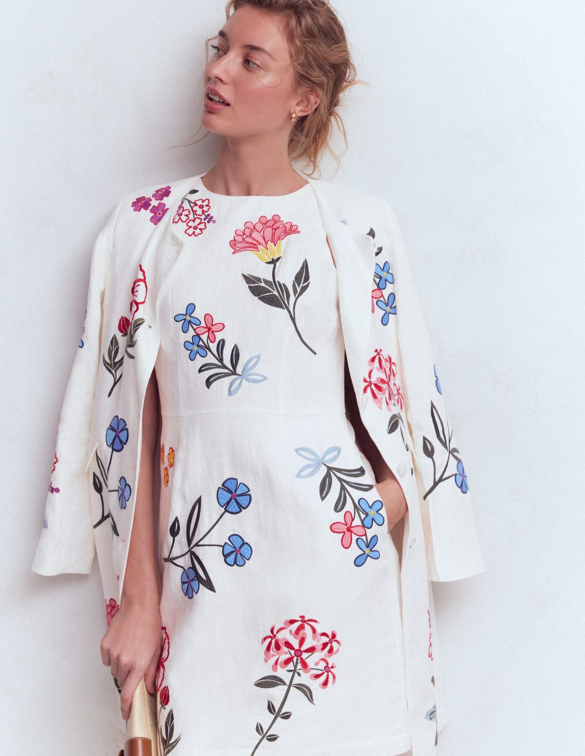 Occasion Short Linen Dress-White Embroidery - Image 5
