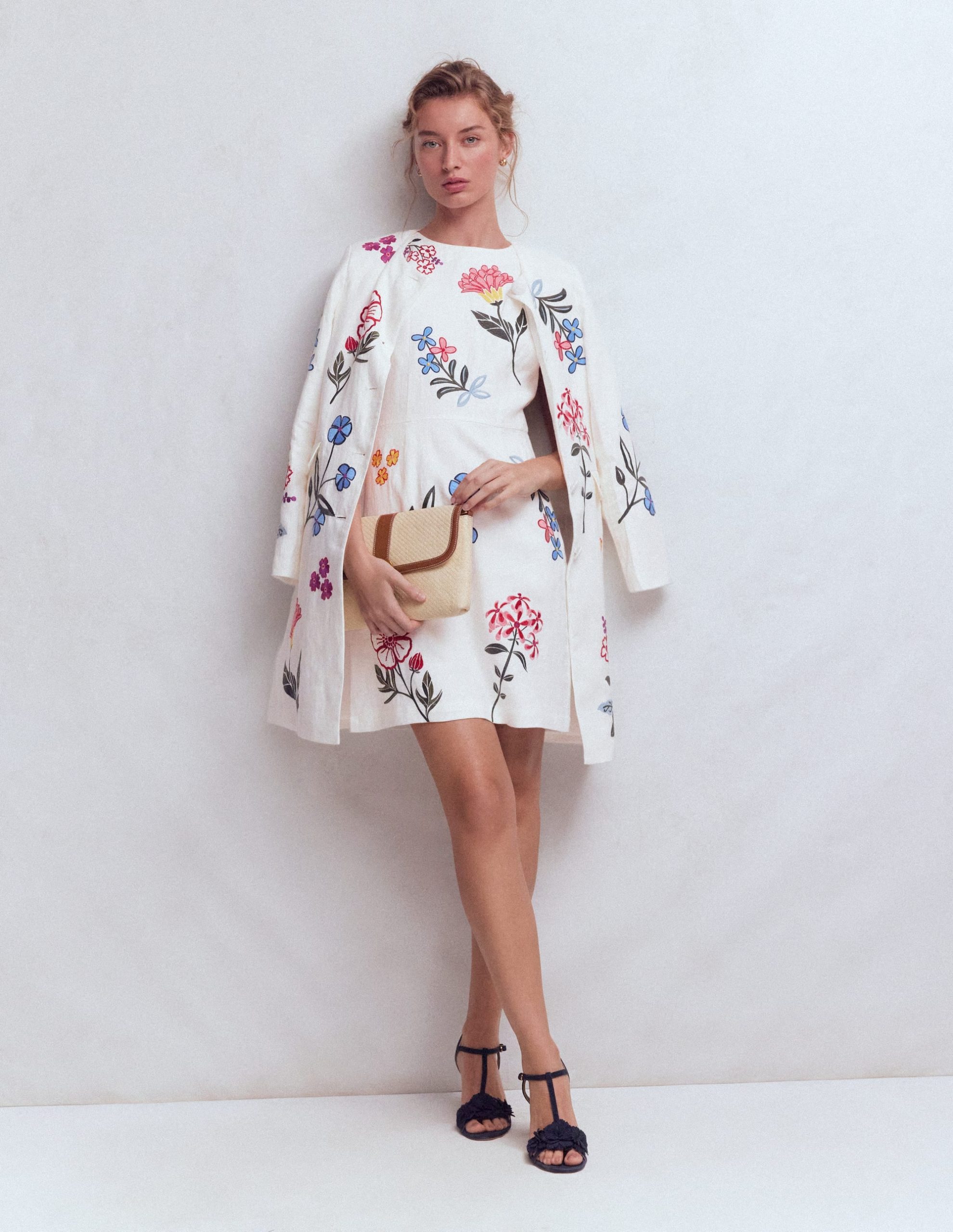 Occasion Short Linen Dress-White Embroidery - Image 6