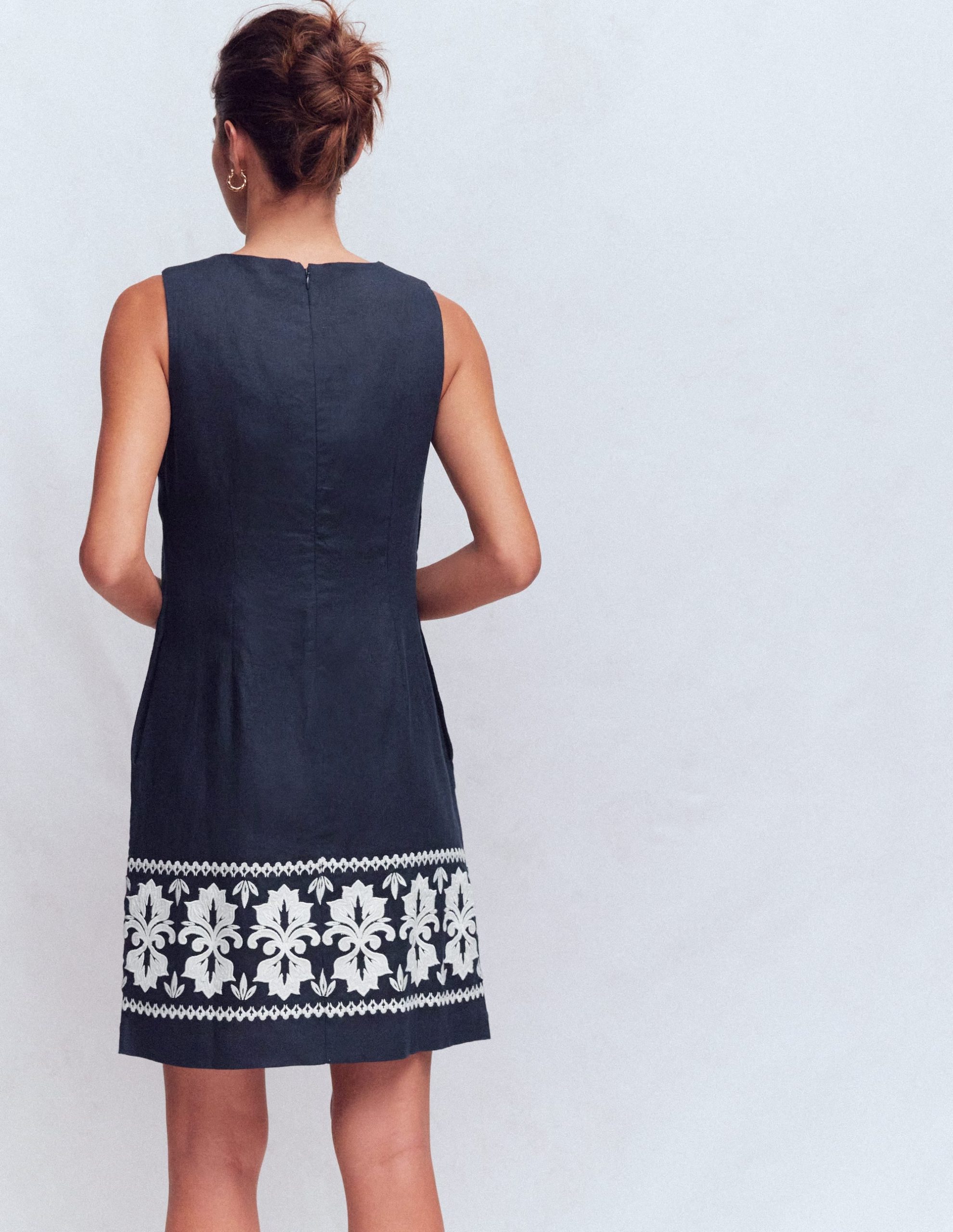 Linen Shift Dress-Navy Embrodiery - Image 3