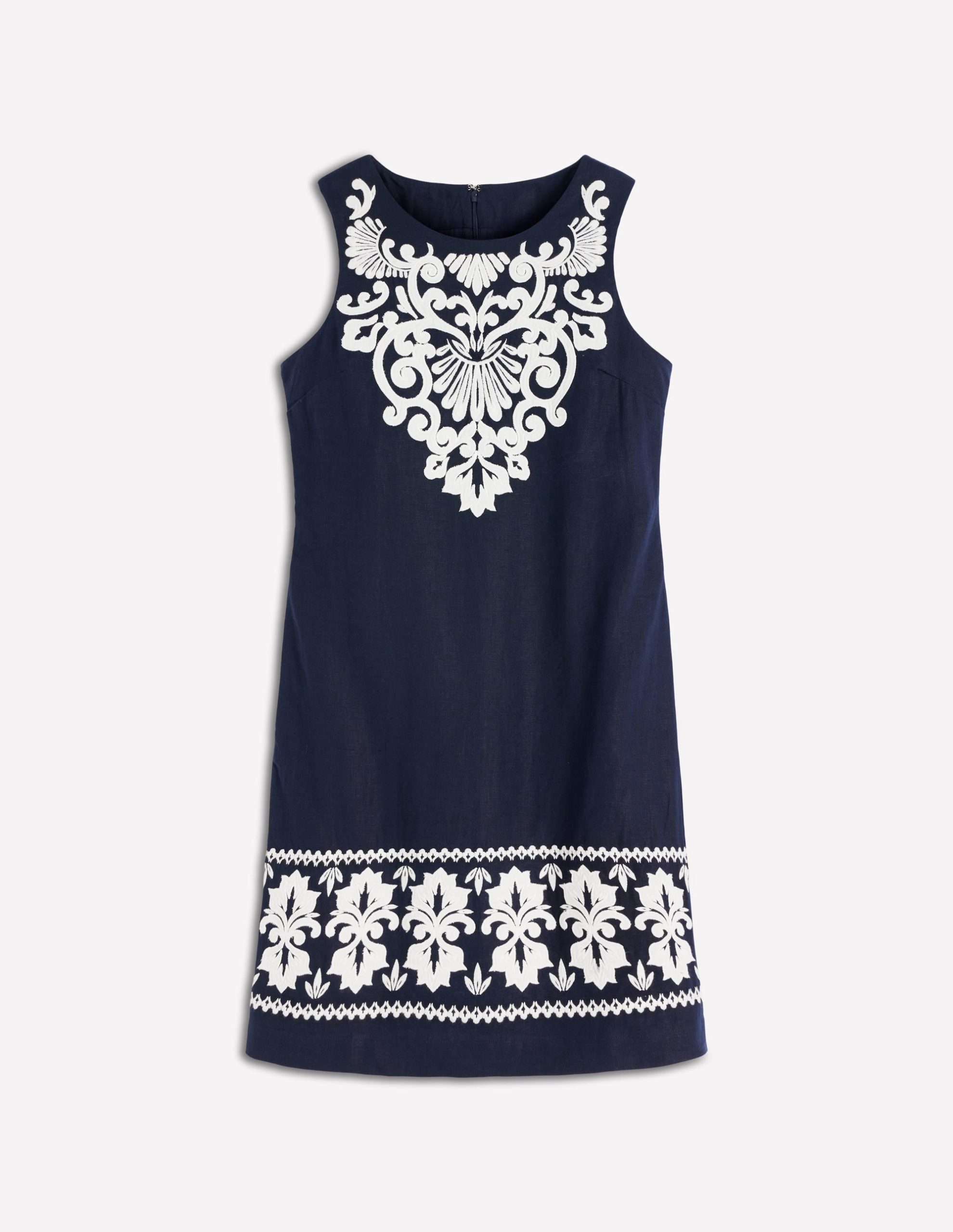 Linen Shift Dress-Navy Embrodiery - Image 6